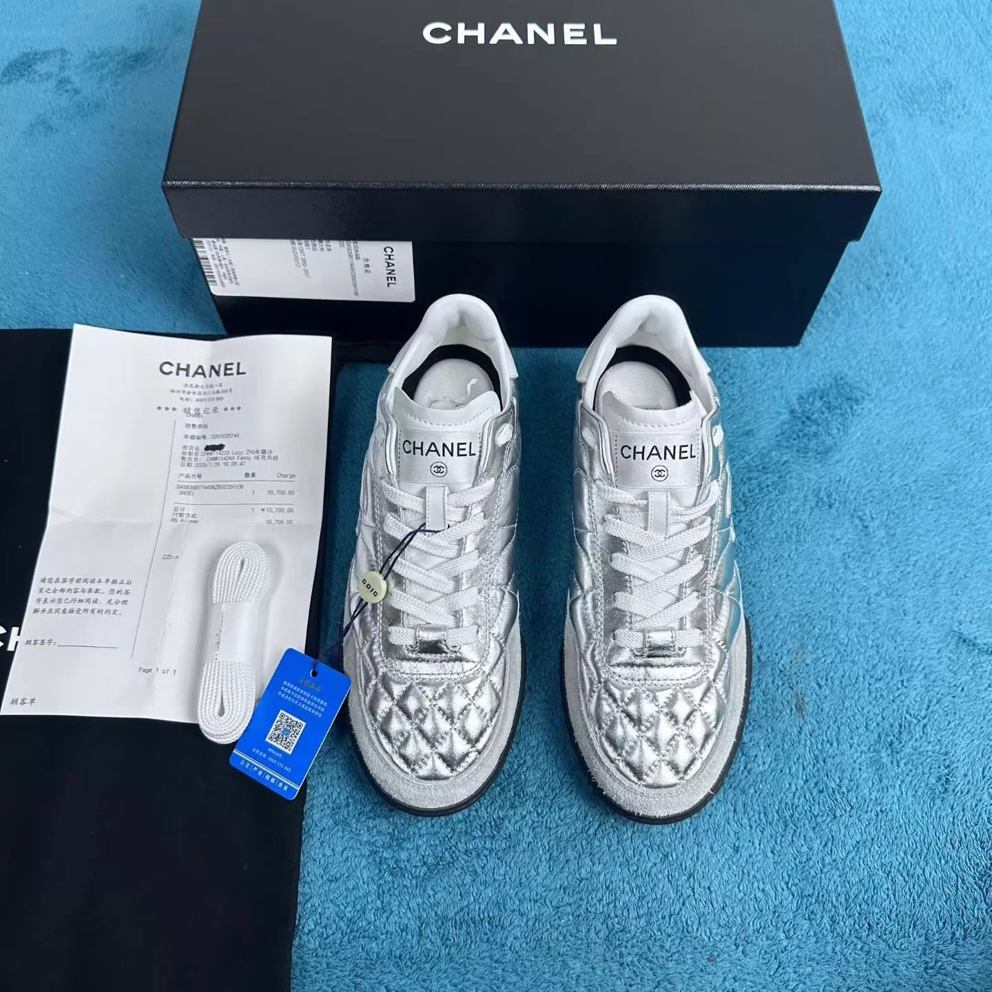 Chanel Chanel 25S Women's Silver Deerskin Trainer Size 35.5 Size US 5 / IT 35 - 1 Thumbnail