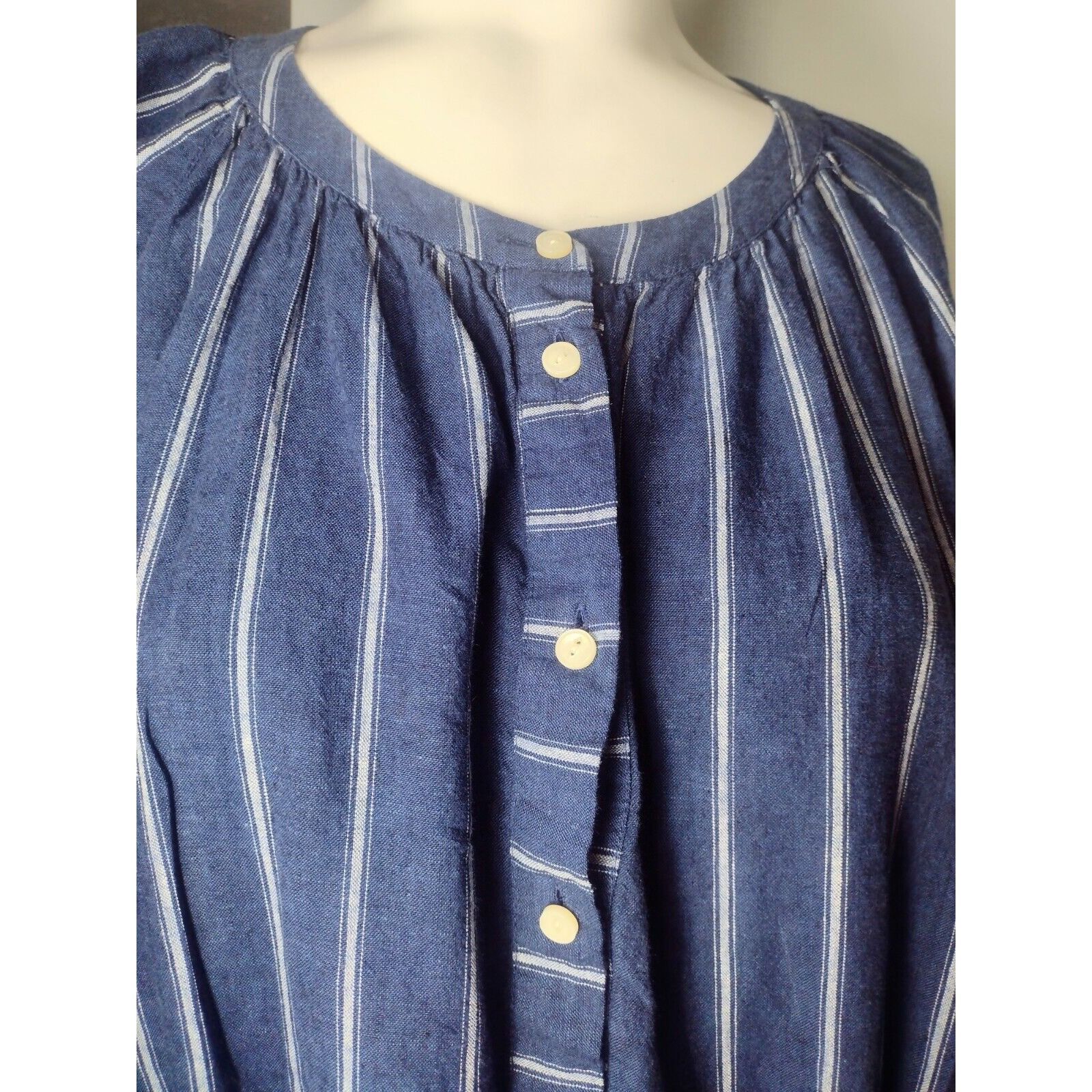 J.Crew J Crew Linen Blend Peplum Top Size 14 Blue Striped Drawstrin Size XL / US 12-14 / IT 48-50 - 2 Thumbnail