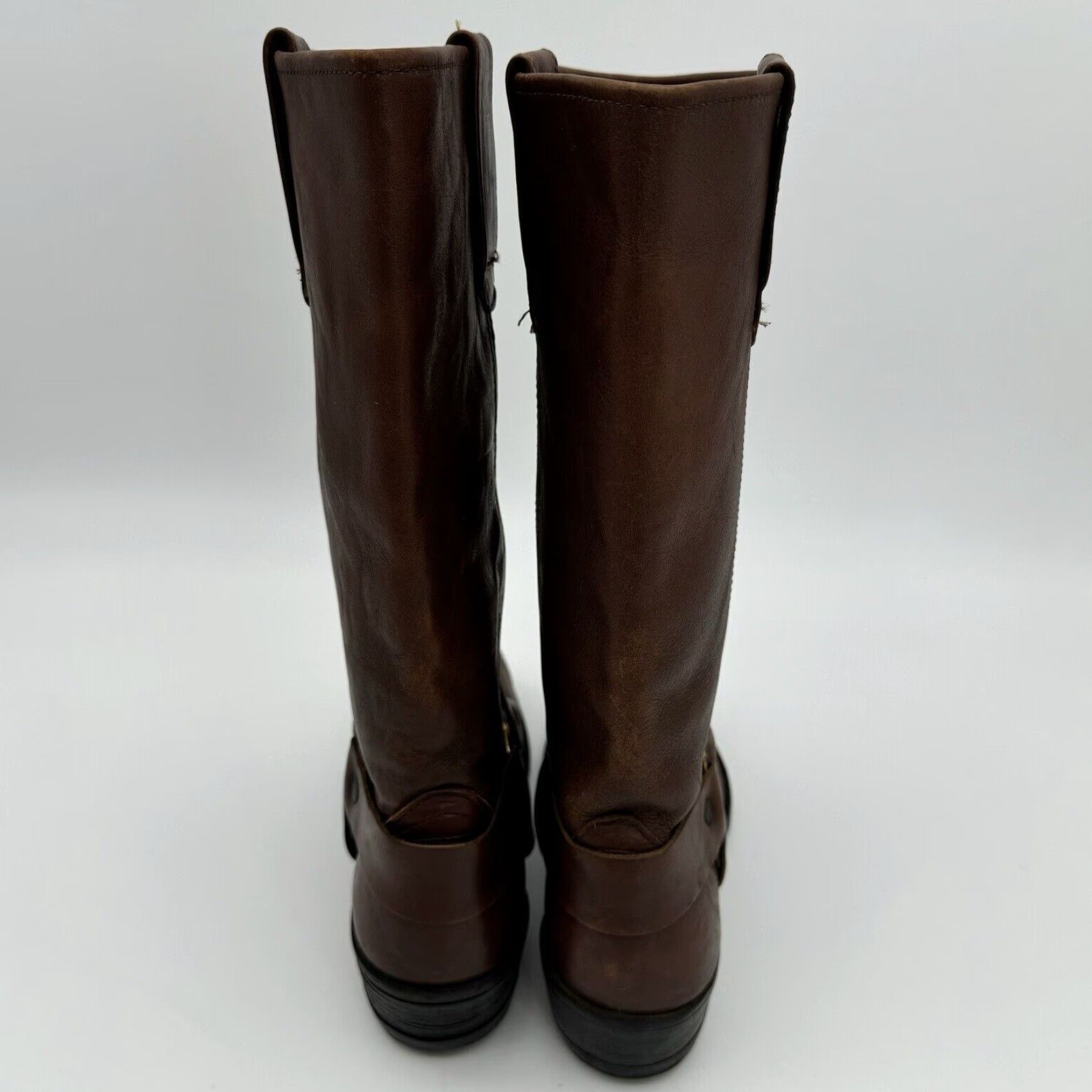 Vintage VINTAGE 60s 70s Harness Cowboy Boots Square Toe Engineer Stacked Heel Men’s 7.5 Brown Leather Size US 8 / EU 41 - 5 Thumbnail