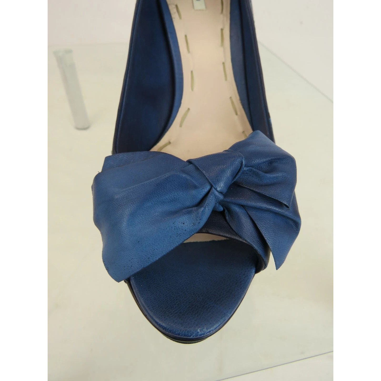 Miu Miu MIU MIU PRADA BLUE WASHED LEATHER BOW 5KP0 PLATFORM PUMPS 40 Size US 10 / IT 40 - 4 Thumbnail