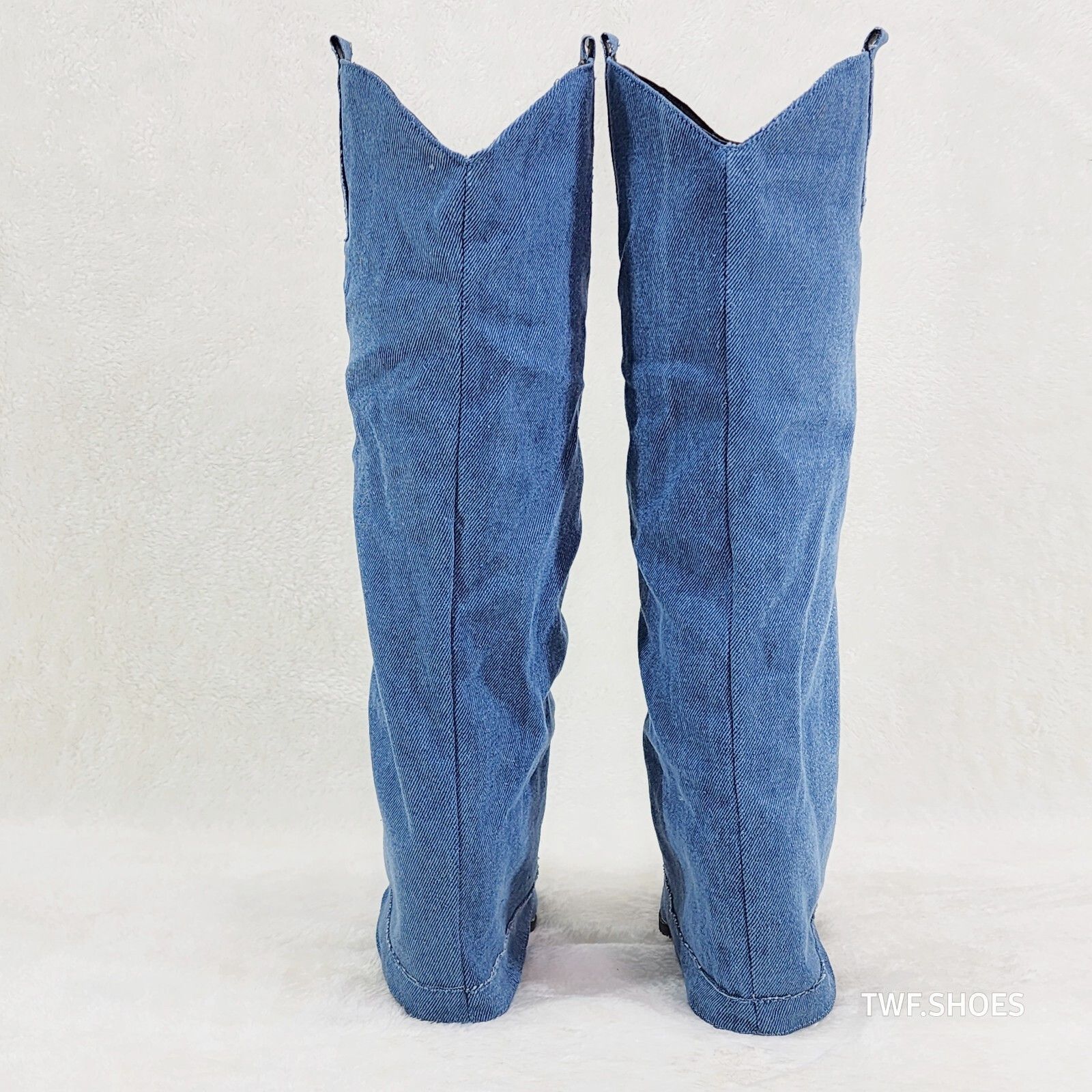 Other Rough Cut Denim Skirted Fold Over Country Western Knee High Size US 7 / IT 37 - 4 Thumbnail