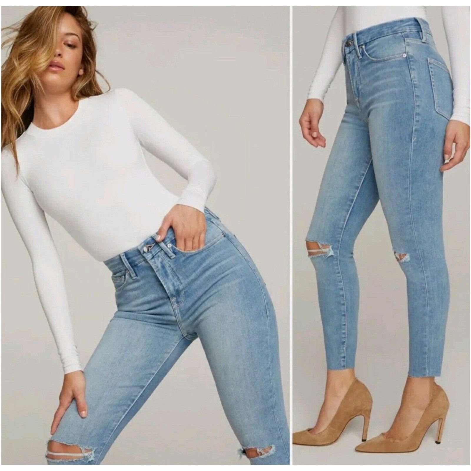 Good American Good American Womens Good Waist Skinny Cropped Jeans 4/27 Size 27" / US 4 / IT 40 - 1 Thumbnail