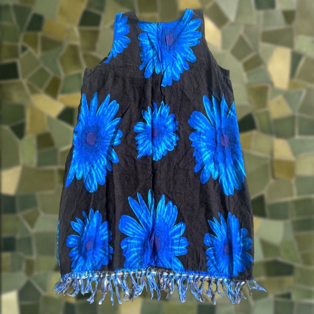 Vintage VINTAGE In Gear 100% Rayon Blue Black Floral Tunic Tank Sun Dress M Womens Clothing Size M / US 6-8 / IT 42-44 - 1 Thumbnail
