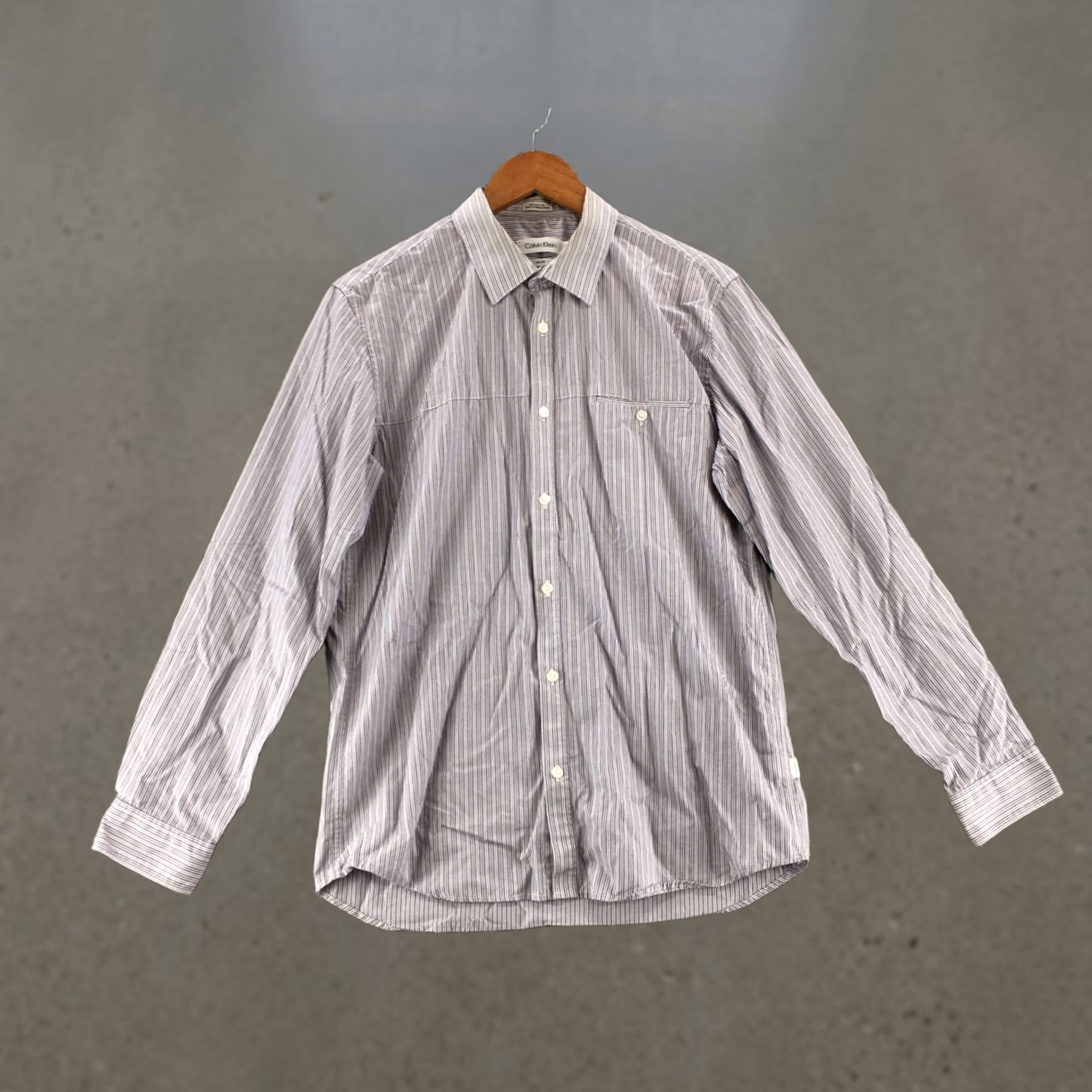 Calvin Klein Calvin Klein Dress Shirt Mens M Slim Fit Purple Stripe Long Sleeve Cotton Dress Shirt Striped Button-Down Collar Size 40R - 1 Thumbnail