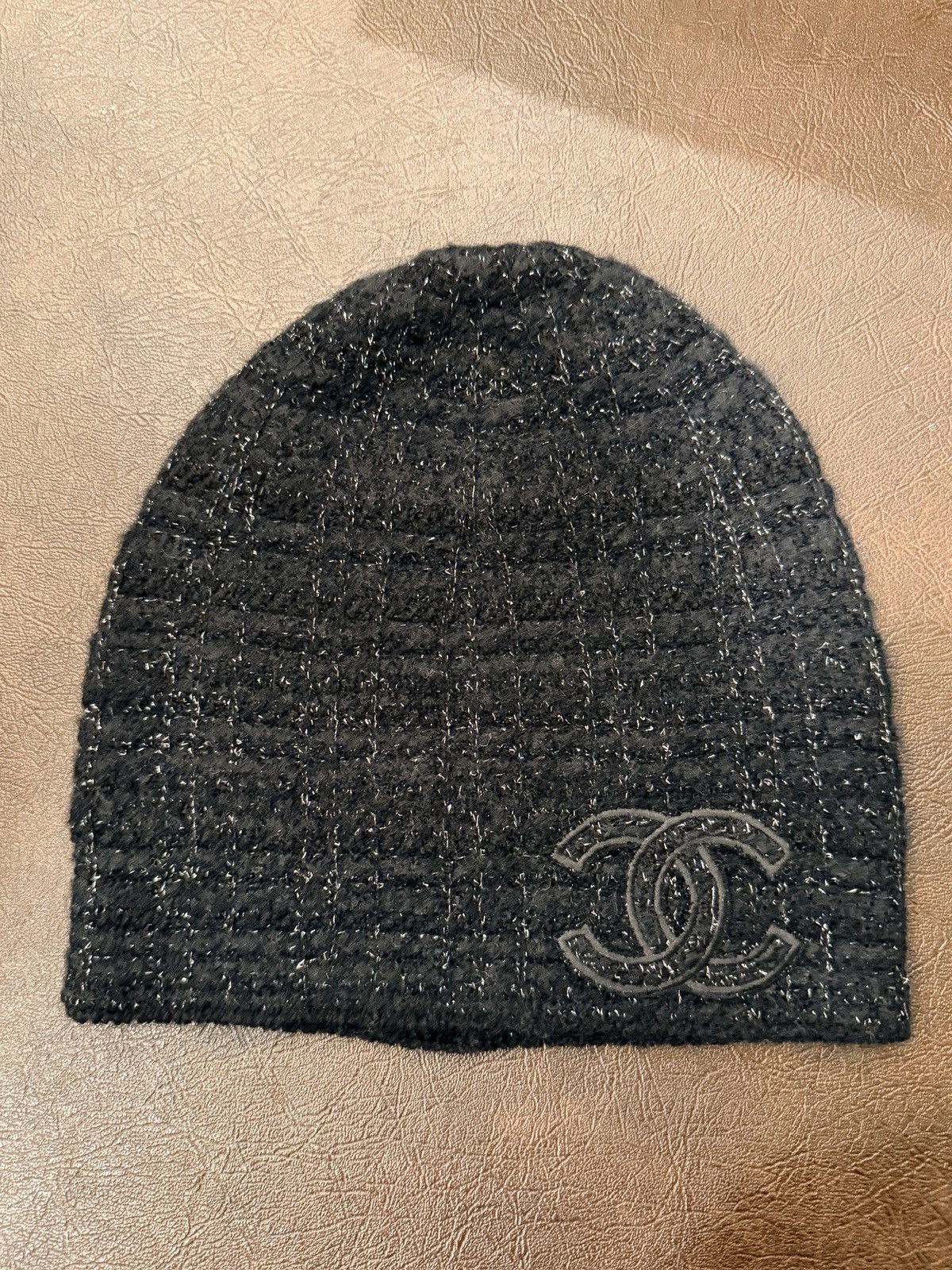 Chanel Chanel Removable Rhinestone CC Logo Cashmere Beanie Black