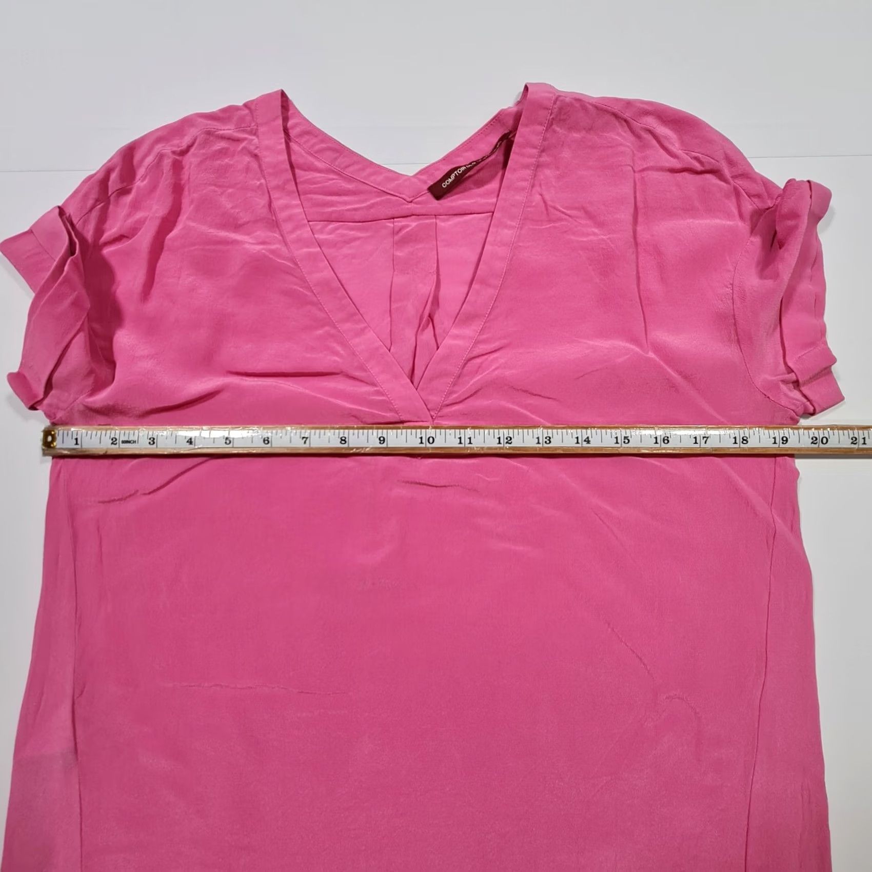 Vintage Comptoir Des Cotonniers Womens Silk Blouse Pink Small Short Sleeve V-Neck Top Size S / US 4 / IT 40 - 4 Thumbnail