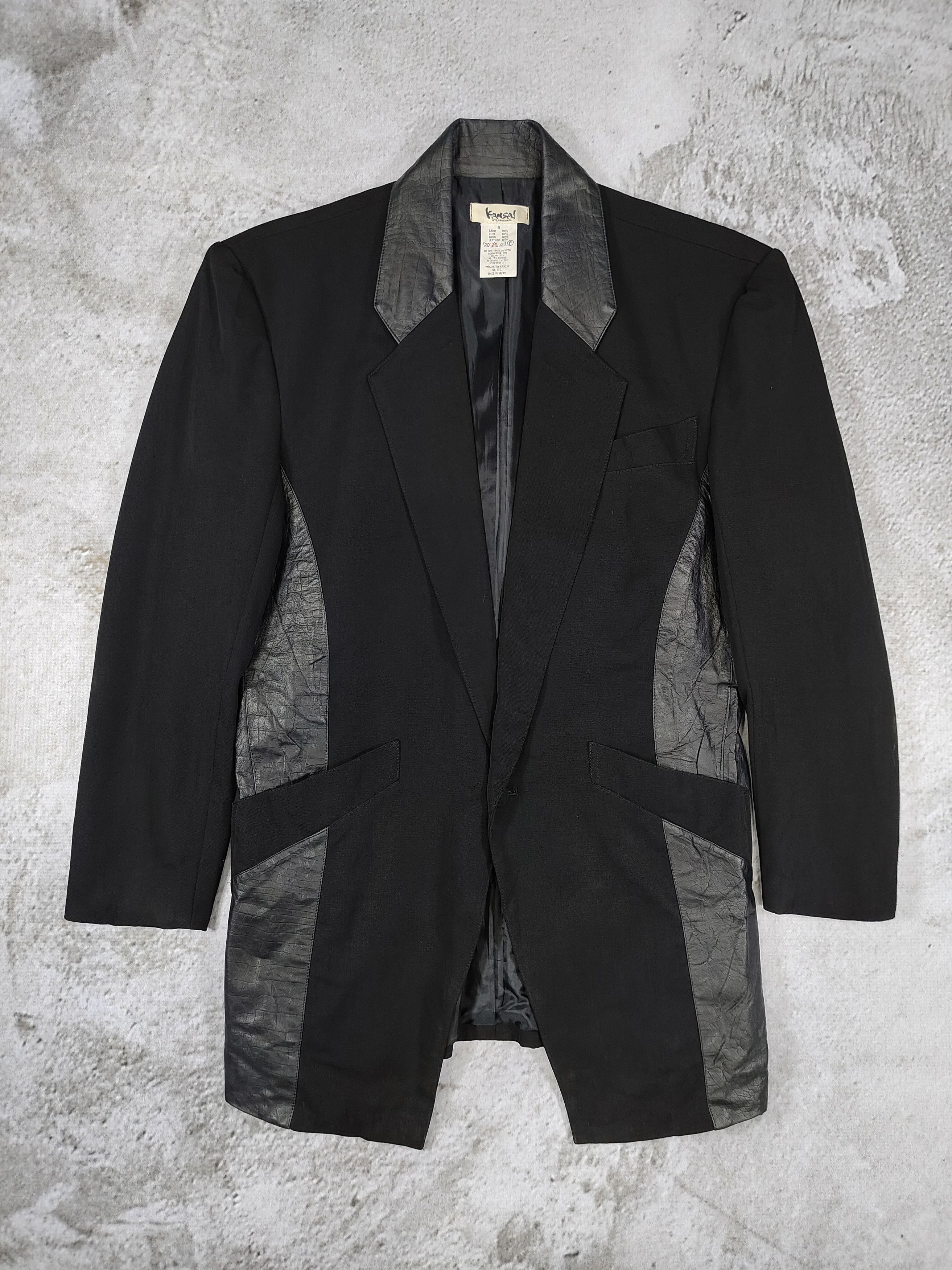 Kansai Yamamoto 80s Kansai- Archived Gothic Minimalist Leather Panel Blazer Size US M / EU 48-50 / 2 - 1 Thumbnail