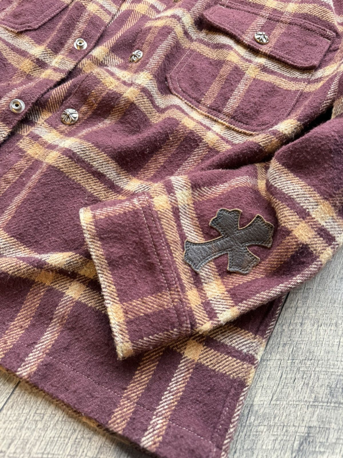 Chrome Hearts Chrome Hearts Burgundy Cross Patch 1/1 Long Sleeve Flannel Size US L / EU 52-54 / 3 - 3 Thumbnail