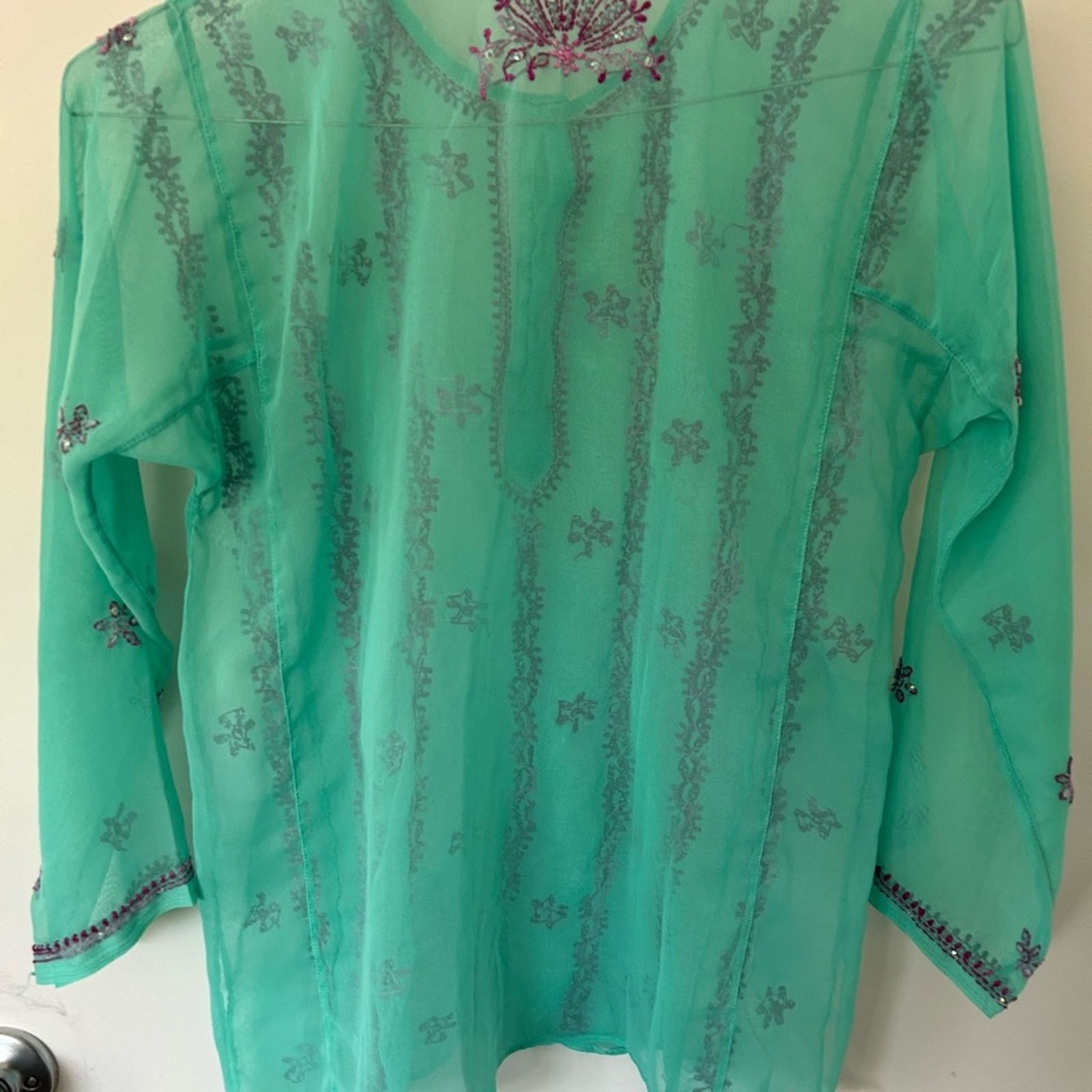 & Other Stories Turquoise with purple embroidery women’s indian kurta Tunic Size M / US 6-8 / IT 42-44 - 4 Thumbnail