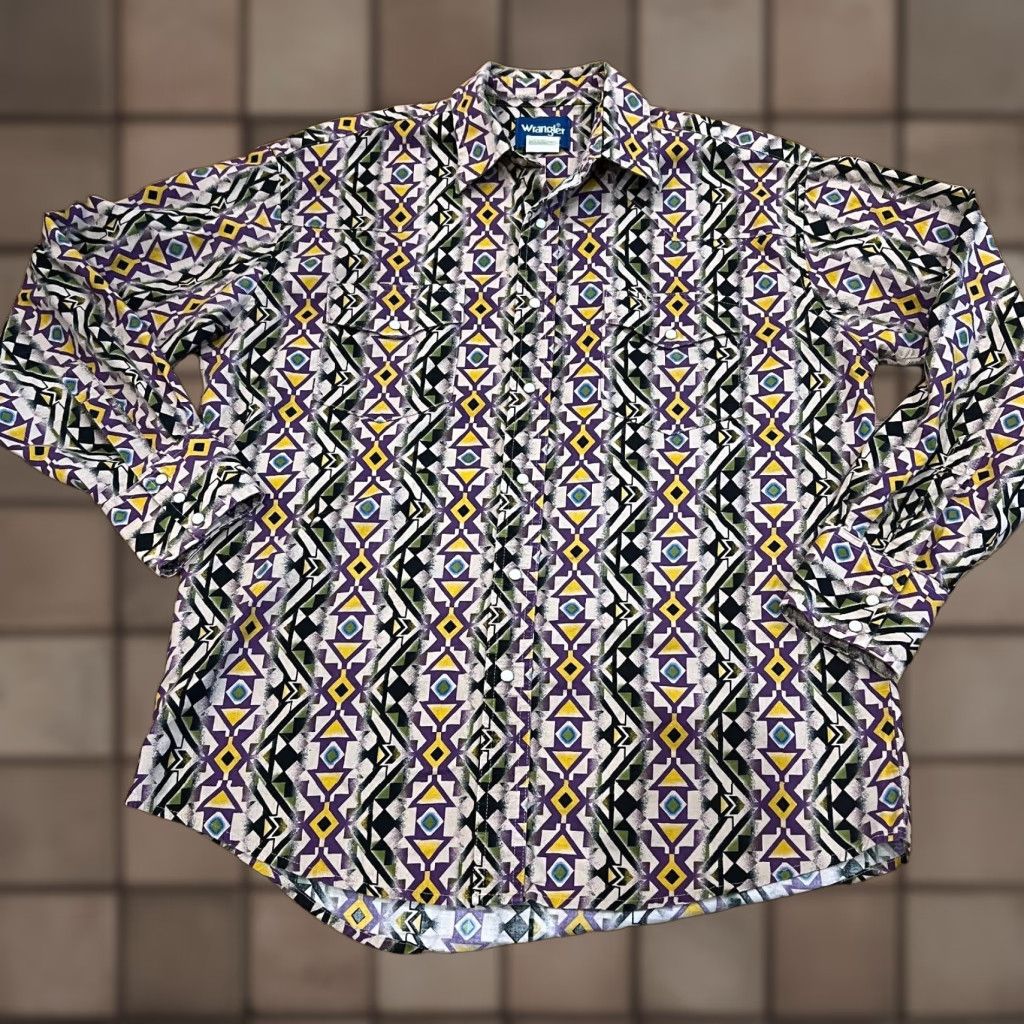 Wrangler VINTAGE Wrangler Western Shirt Men's Size Large Short Sleeve Aztec Plaid Cotton Casual Workwear Size US L / EU 52-54 / 3 - 1 Thumbnail