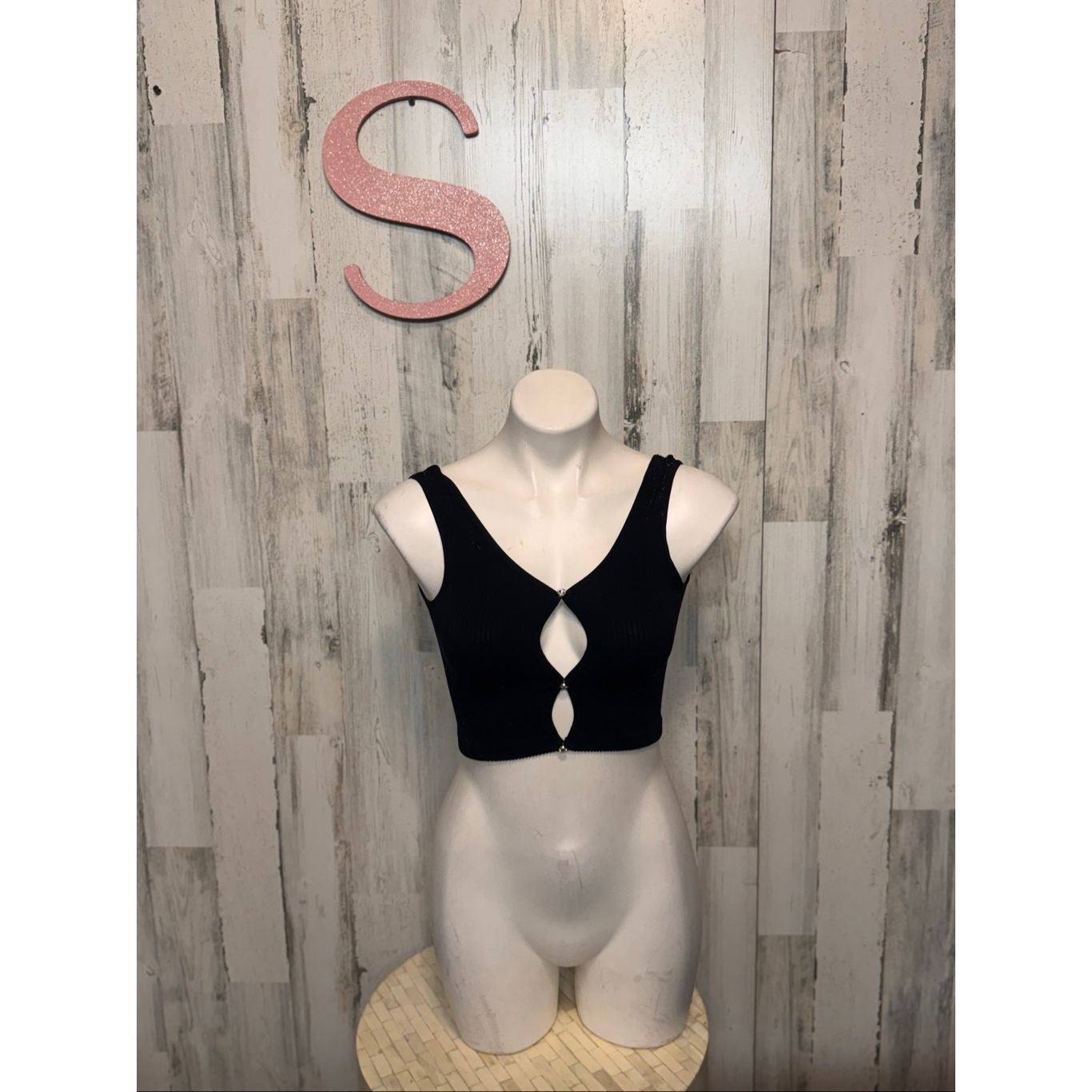 Other Wardrobe Essentials Black Ribbed Cut Out Crop Top S/M Y2K Clubwear Stretch Tank Size S / US 4 / IT 40 - 1 Thumbnail