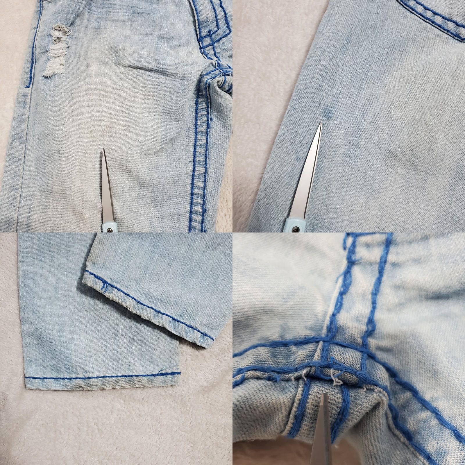 Denime VINTAGE Doceda Premium Denim Jeans Men 32x33 Blue Light Wash Straight Distressed Stained Embroidered Pockets 90s Y2K Men Jeans Size US 32 / EU 48 - 9 Thumbnail