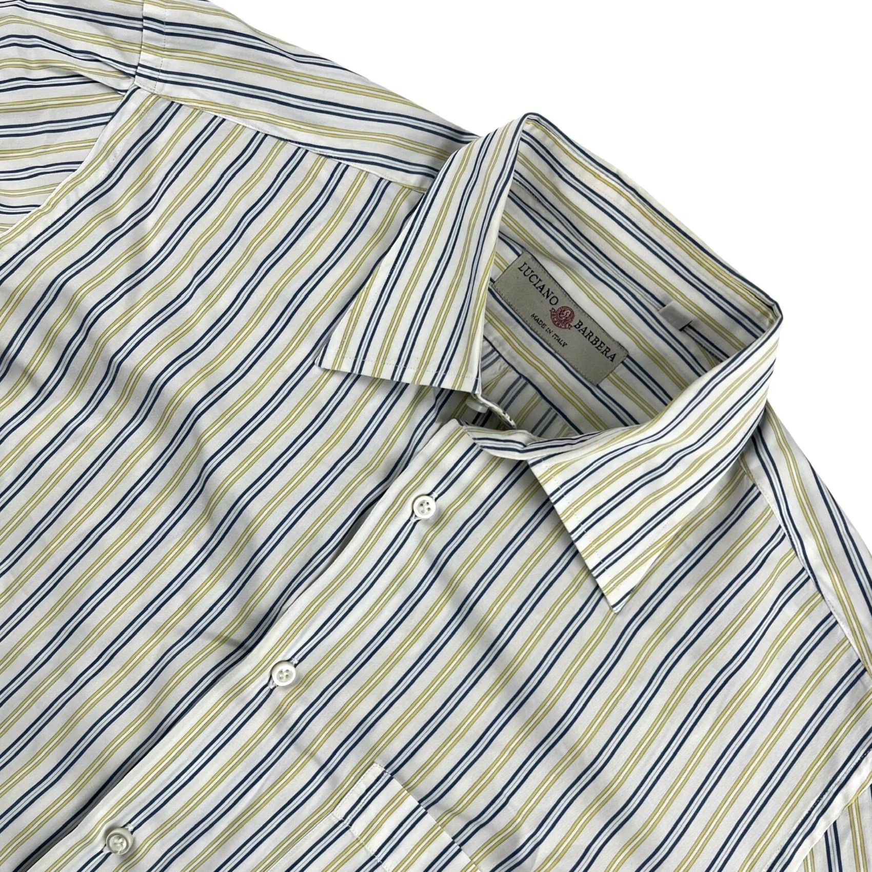 Vintage Luciano Barbera Shirt Button-Up Yellow Striped Cotton Blend Knit Long Sleeve Collared 41 Mens Made in Italy Size US L / EU 52-54 / 3 - 2 Thumbnail