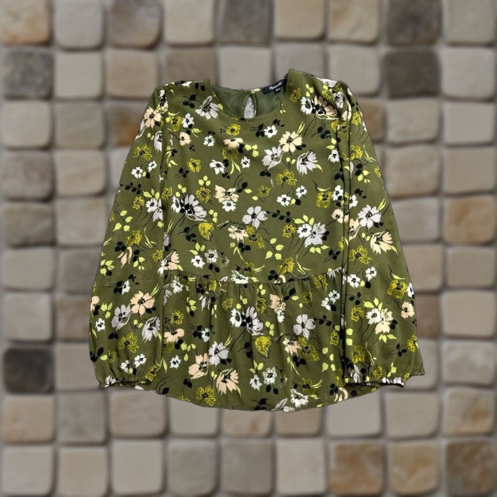 Madewell Madewell Georgette Peplum Top Women Small Green Floral Regular Fit Keyhole Back Size S / US 4 / IT 40 - 1 Thumbnail