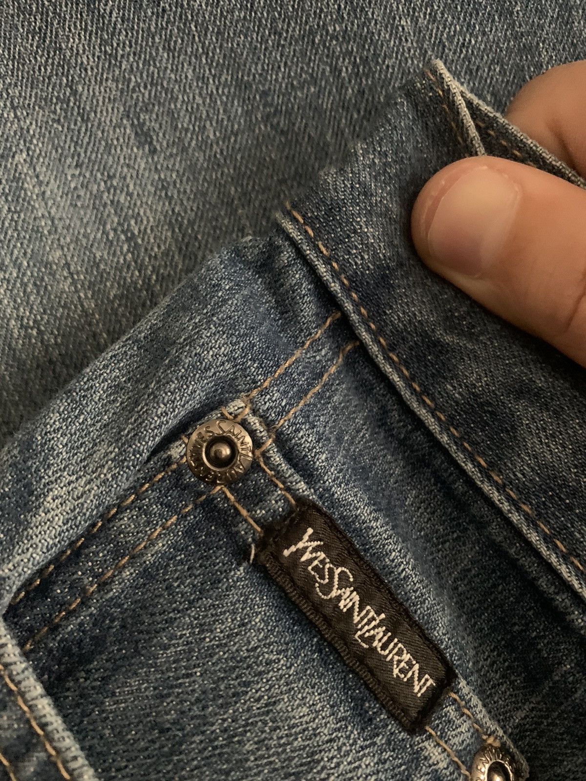 Vintage 90s Vintage Yves Saint Laurent 32x32 Big Logo Denim Jeans Size US 32 / EU 48 - 3 Thumbnail