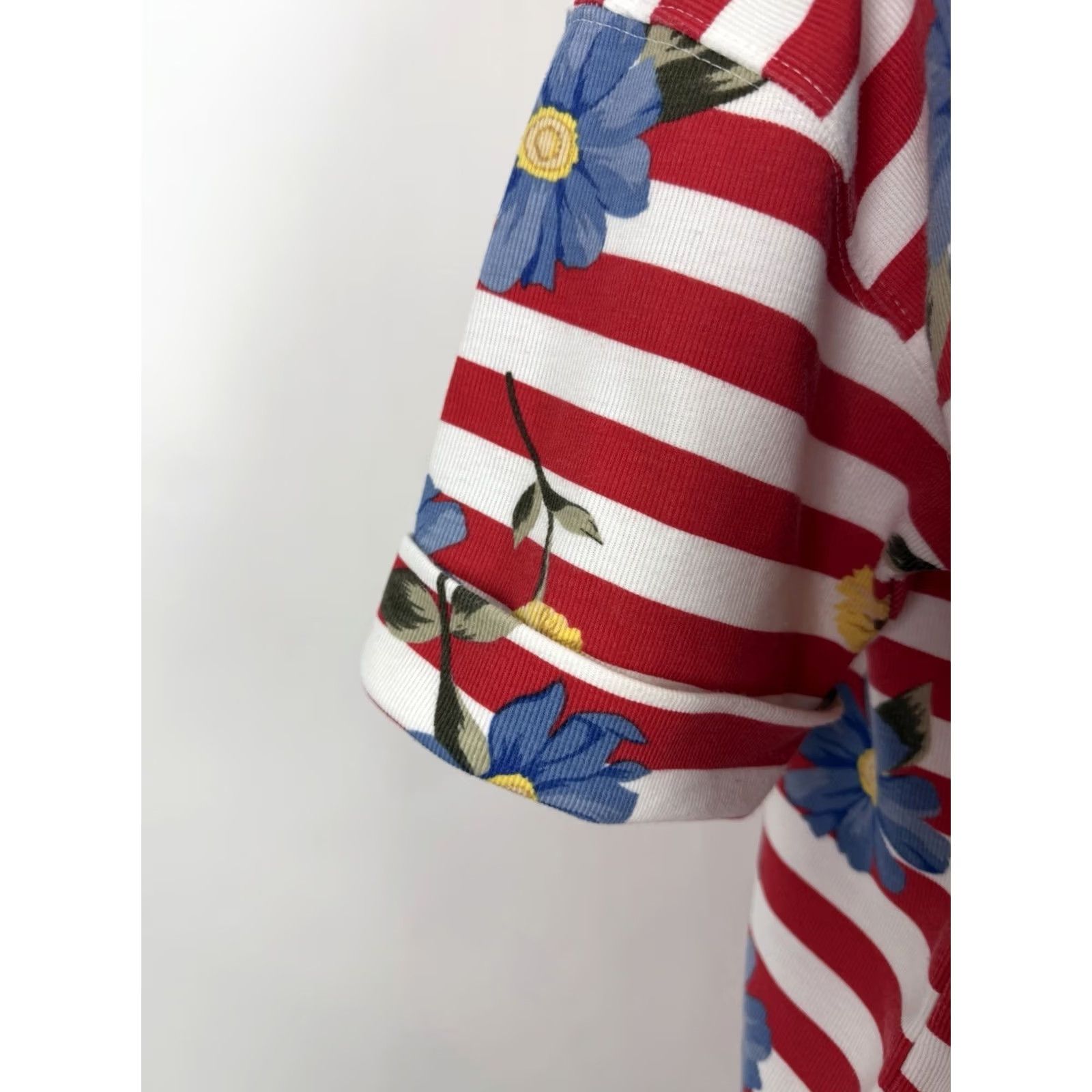 Nautica VINTAGE Michael Carrie Shirt Womens XL Red Striped T-Shirt Jersey Cotton Blend Ribbed Tee 80s 90s Nautical Flower Retro Size XL / US 12-14 / IT 48-50 - 5 Thumbnail