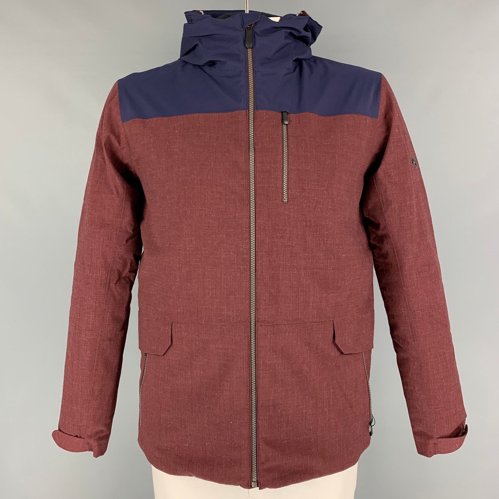 M Burgundy Navy Color Block Polyester Wool Zermatt Jacket