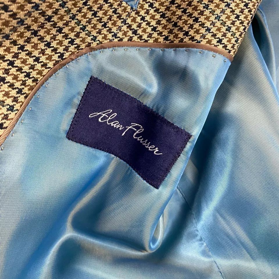 Alan Flusser Alan Flusser Blazer 44L Houndstooth Silk Worsted Wool Mens Size 44L - 8 Thumbnail