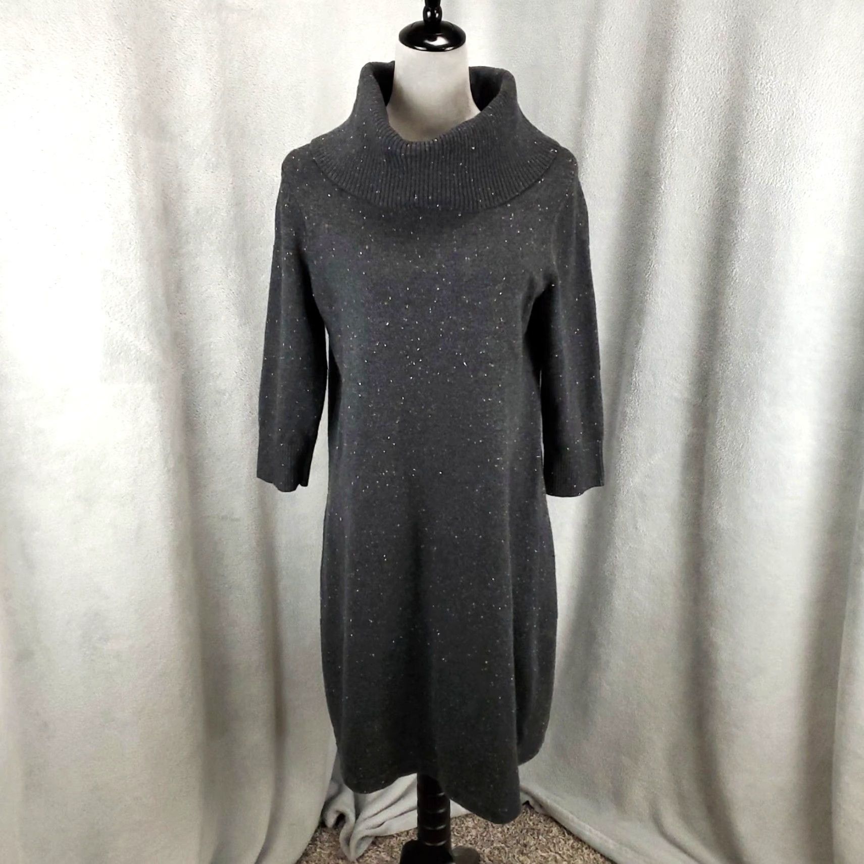 Talbots VINTAGE not applicable. Actually Talbots Sweater Dress Womens Size 0X Gray Black Speckled Cowl Neck Pullover 3/4 Sleeve Knee Length Knit Size XL / US 12-14 / IT 48-50 - 2 Thumbnail