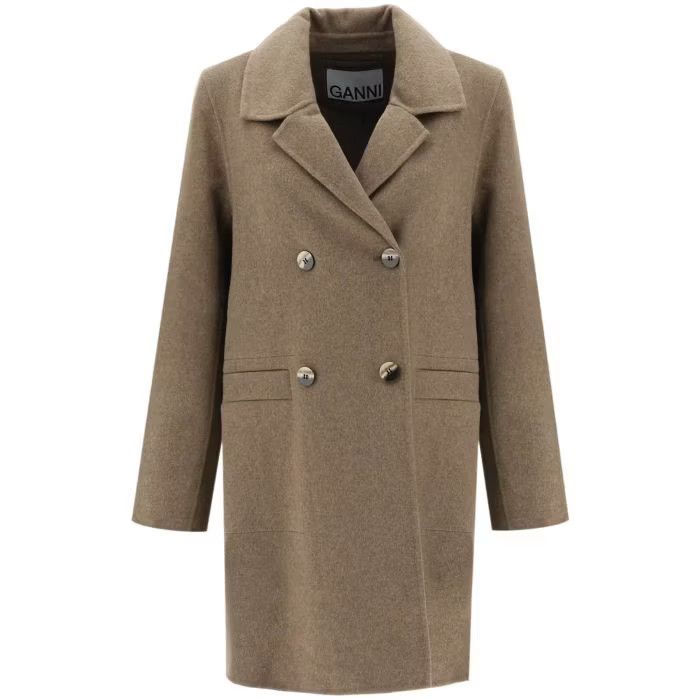 image of Ganni O1S22I1N0524 Deconstructed Midi Coat In Brown, Women's (Size XS)