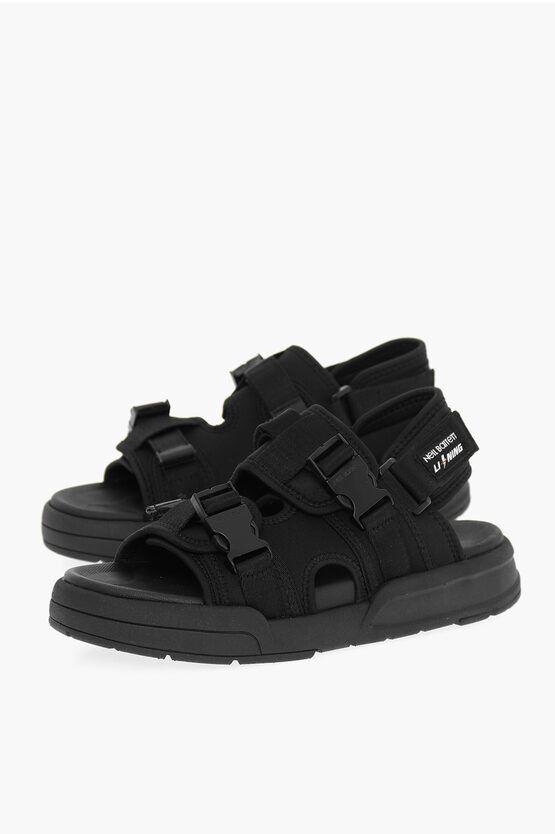 image of Neil Barrett Li-Ning Solid Color Double-Buckle Sandals With Socks in Black, Men's (Size 13)
