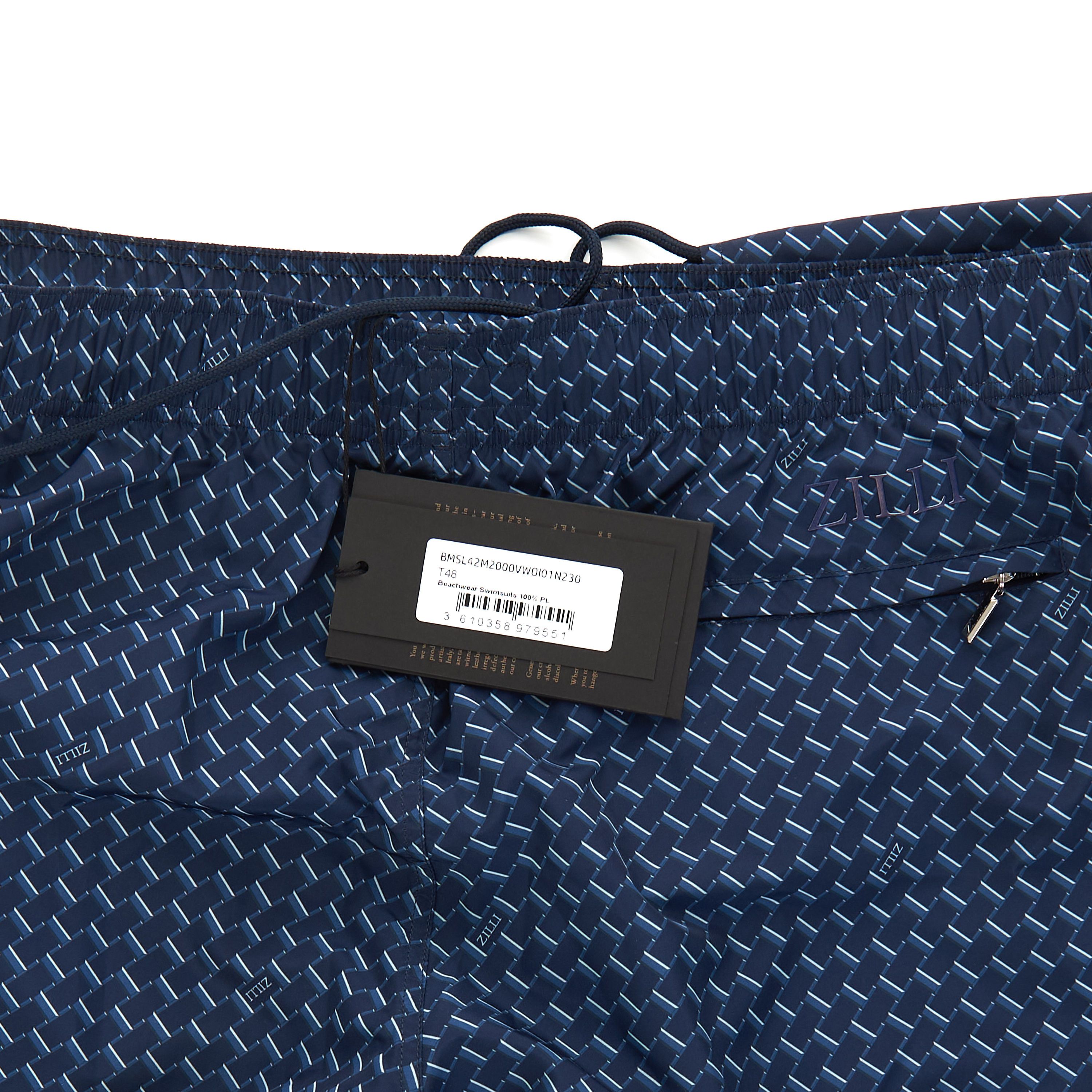 Zilli Dark Blue Swim Shorts With Graphic Linear Motif Size US 30 / EU 46 - 4 Thumbnail