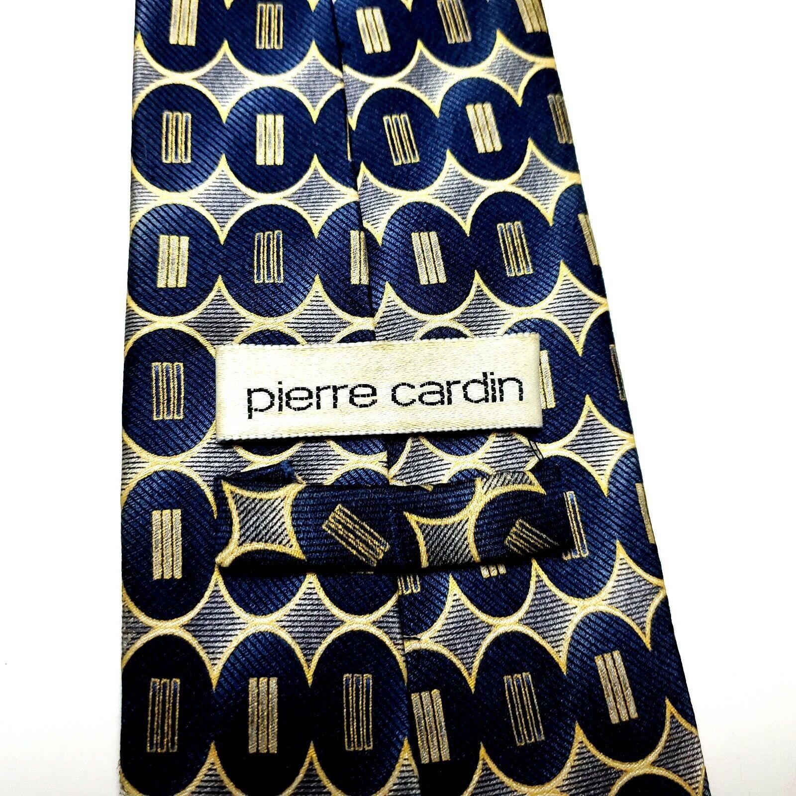 Pierre Cardin Pierre Cardin Silk Tie Print Blue Tan Geometric Wide Size ONE SIZE - 3 Thumbnail