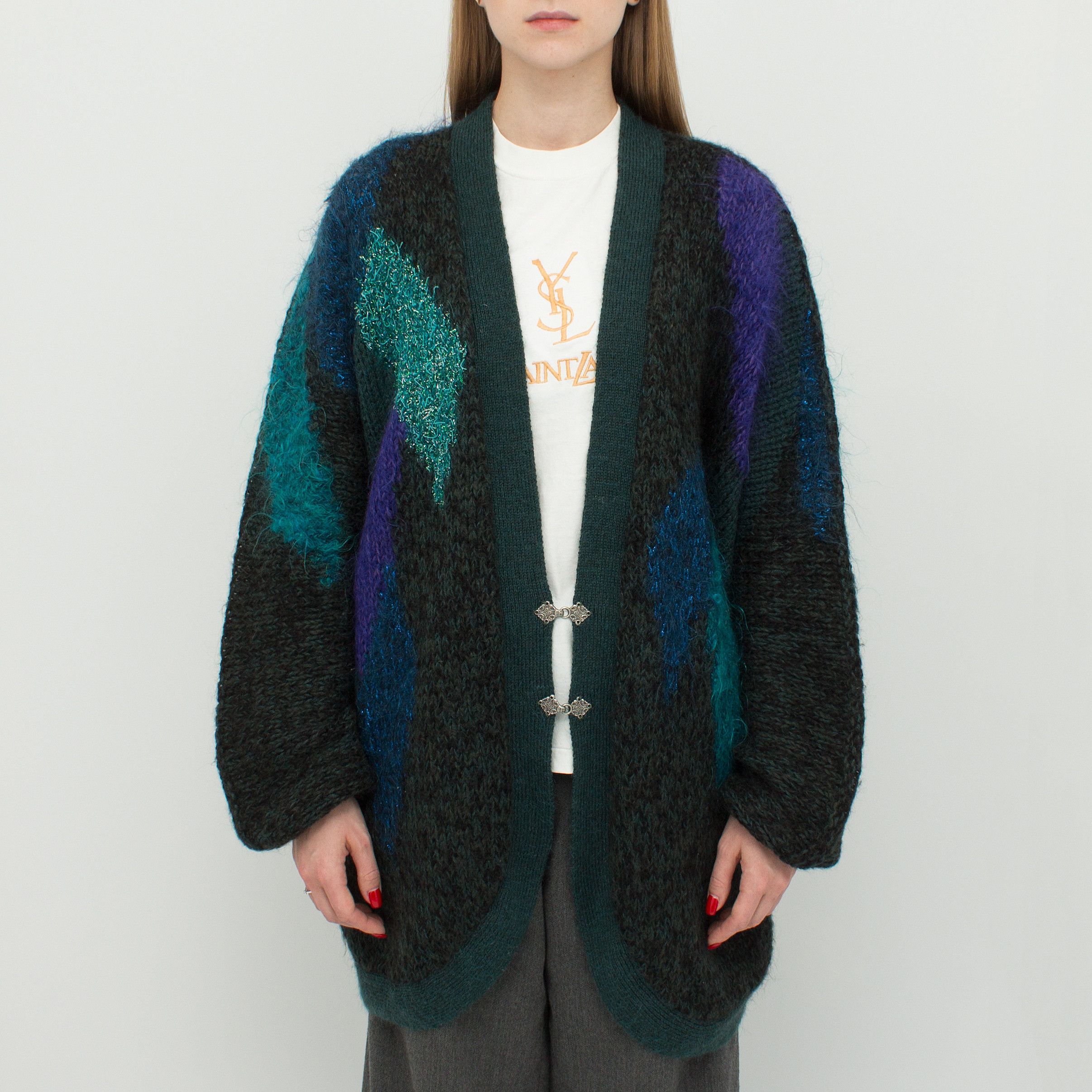 Versace Vintage Handmade Mohair Cardigan Gianni Versace Yarn Tag 80s Size ONE SIZE - 2 Thumbnail