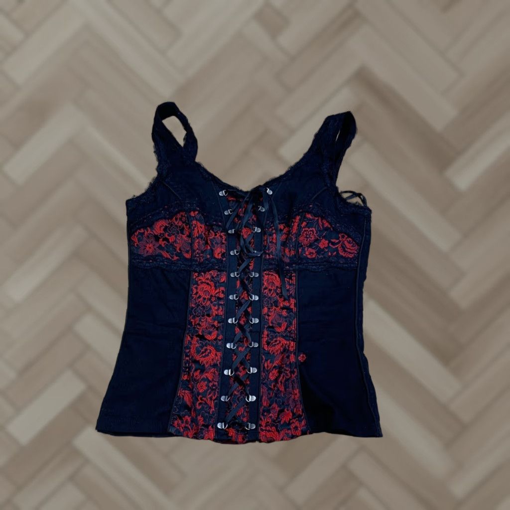Tripp NYC VINTAGE TRIPP NYC Corset Lace Floral Black Red Grunge Rave 12986 S/M Women's Nightwear Party/Cocktail Spring Summer Grunge Shirts Womens Size S / US 4 / IT 40 - 1 Thumbnail