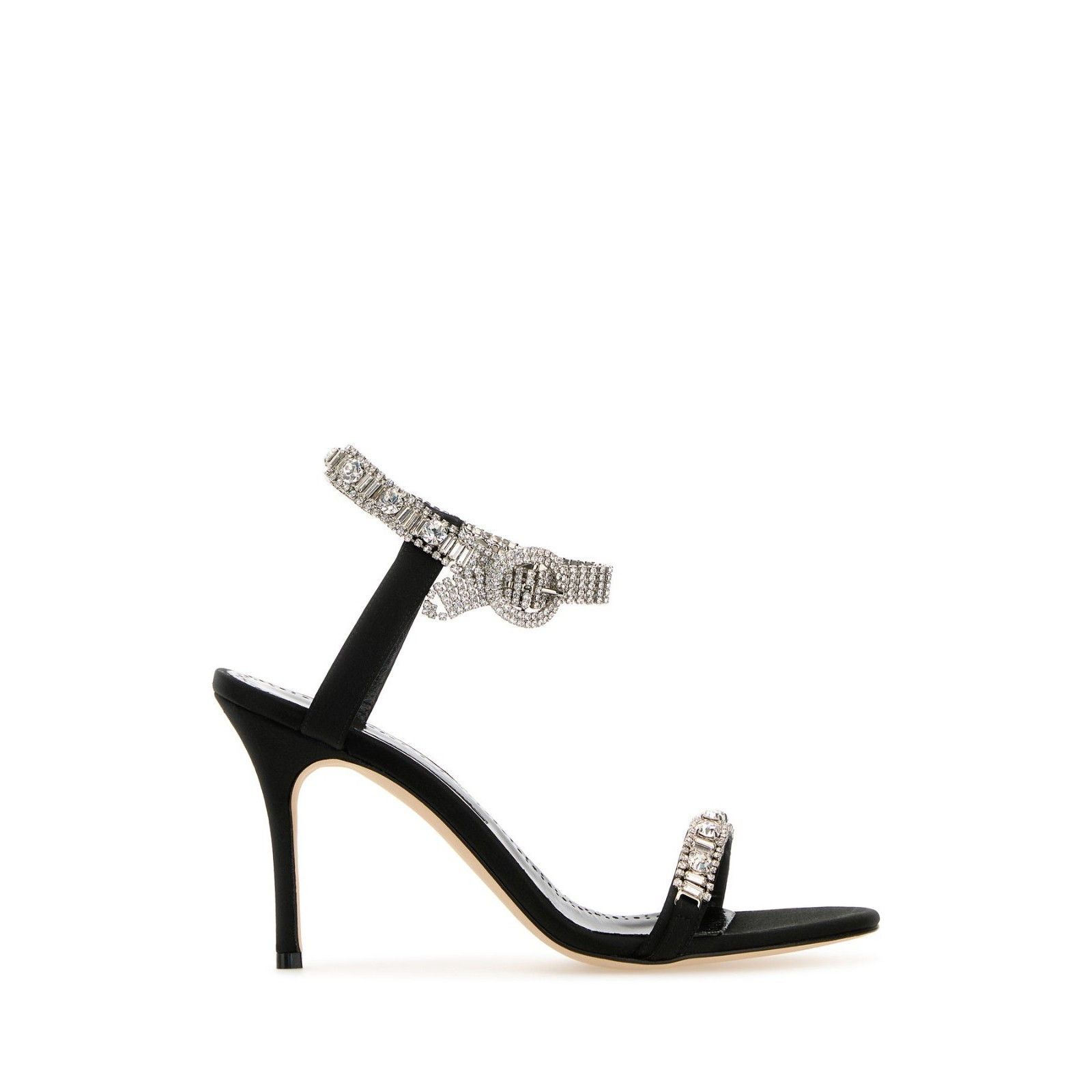 MANOLO BLAHNIK Asason Rhinestone Jewel Black Satin 90mm Heel