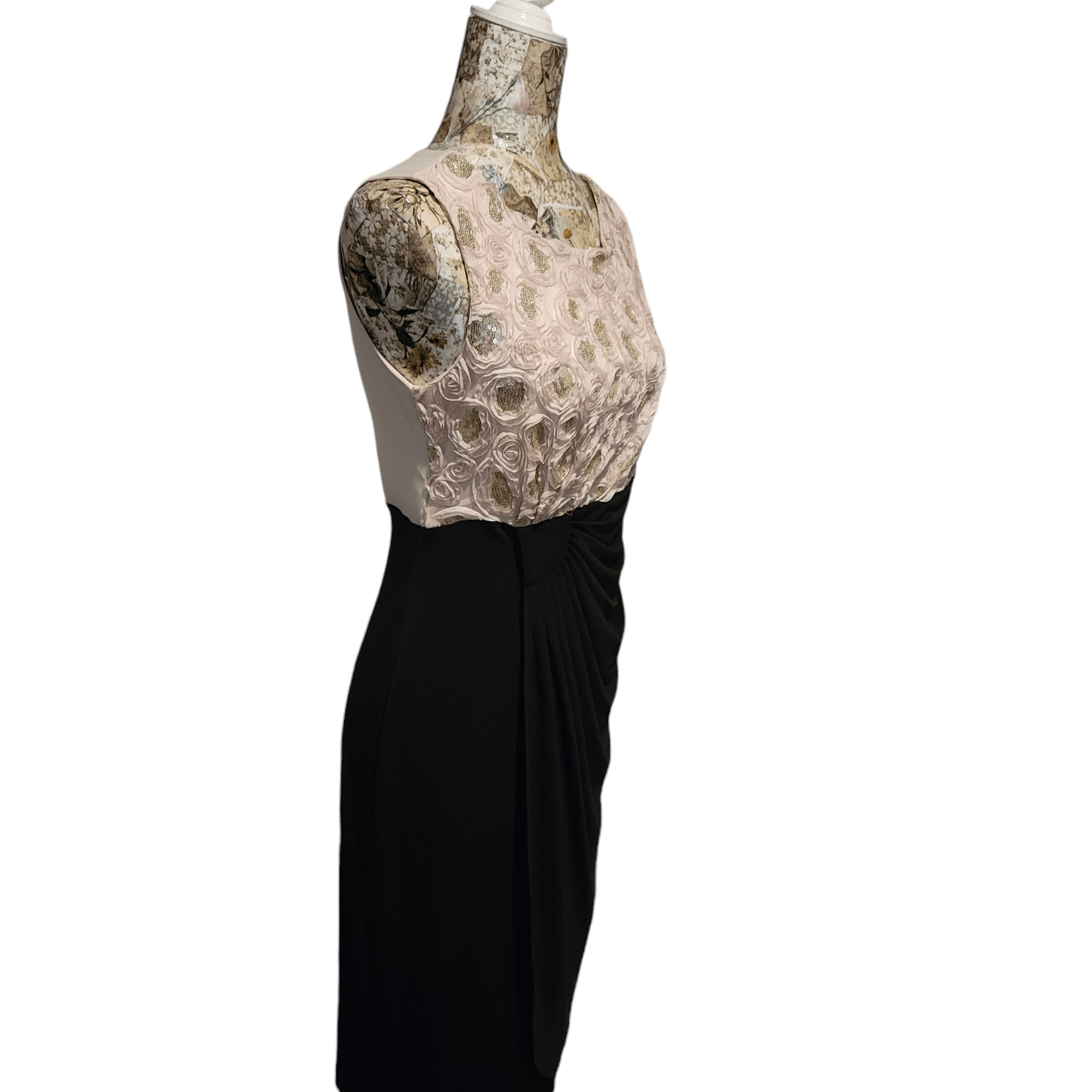 NBDN Nobrandedon Enfocus Blush Rosettes Sequins Black Gathered Stretchy Dress Size M / US 6-8 / IT 42-44 - 2 Thumbnail