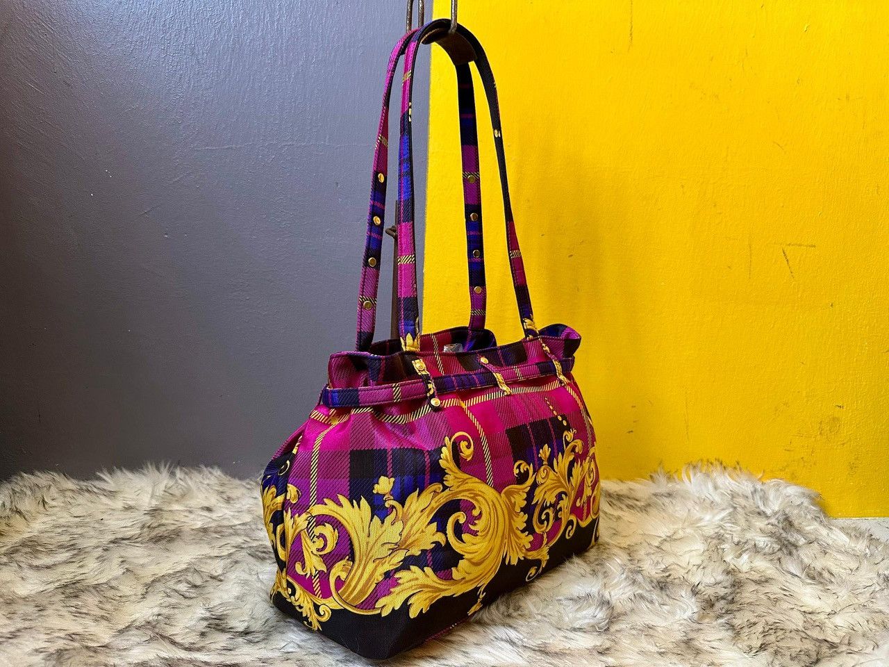 Versace Authentic Gianni Versace Baroque Plaid Print Tote Bag Size ONE SIZE - 3 Thumbnail