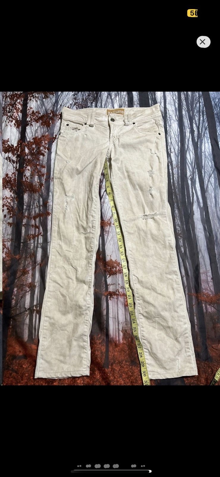 image of 00S Galliano Distressed Work Pant 26 in Cream, Men's