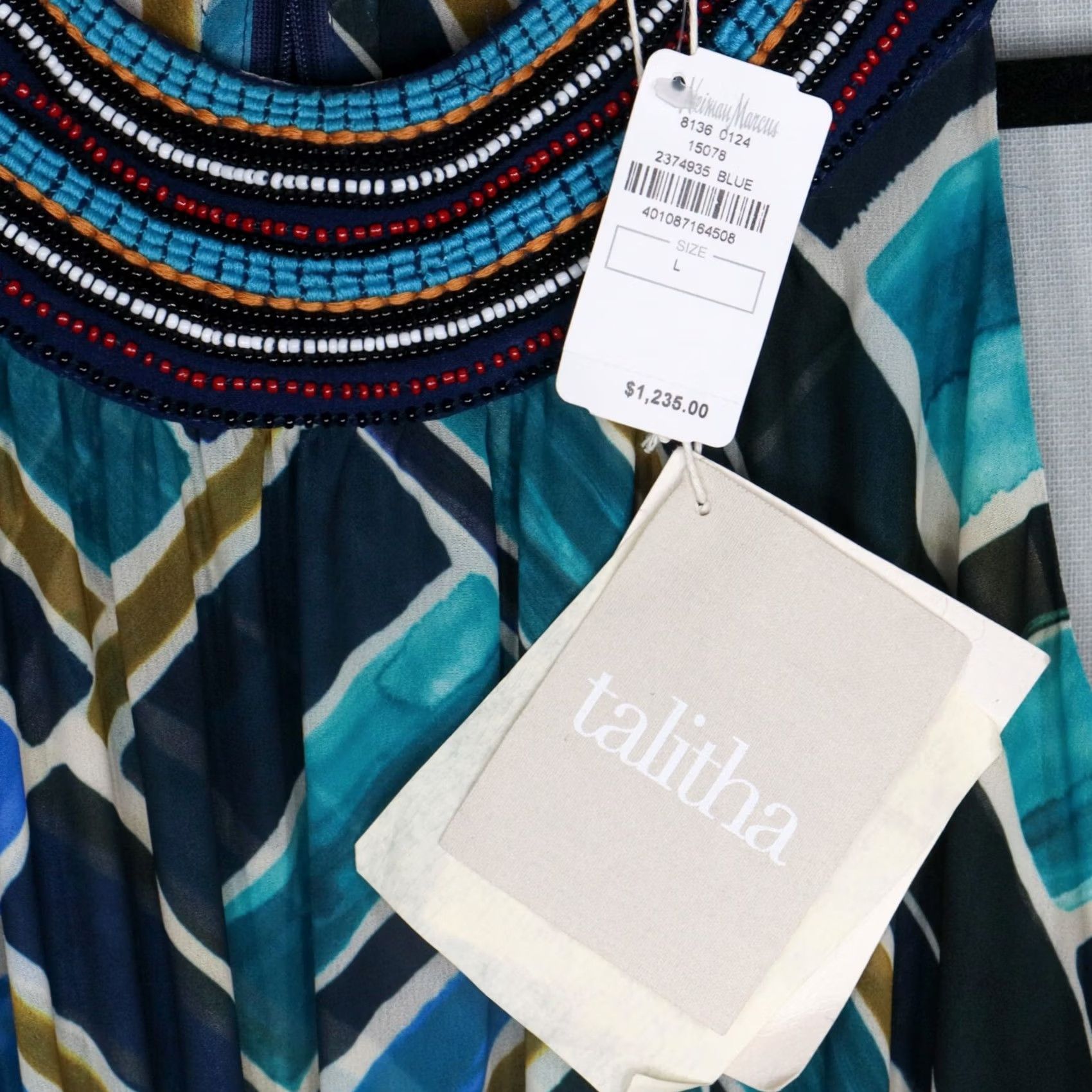 Vintage Talitha Maxi Dress Large Sleeveless Halter Painted Print Handkerchief Hem Blue Dress Womens Large Halter Beach Pattern Casual Party/Cocktail Blue Size L / US 10 / IT 46 - 4 Thumbnail