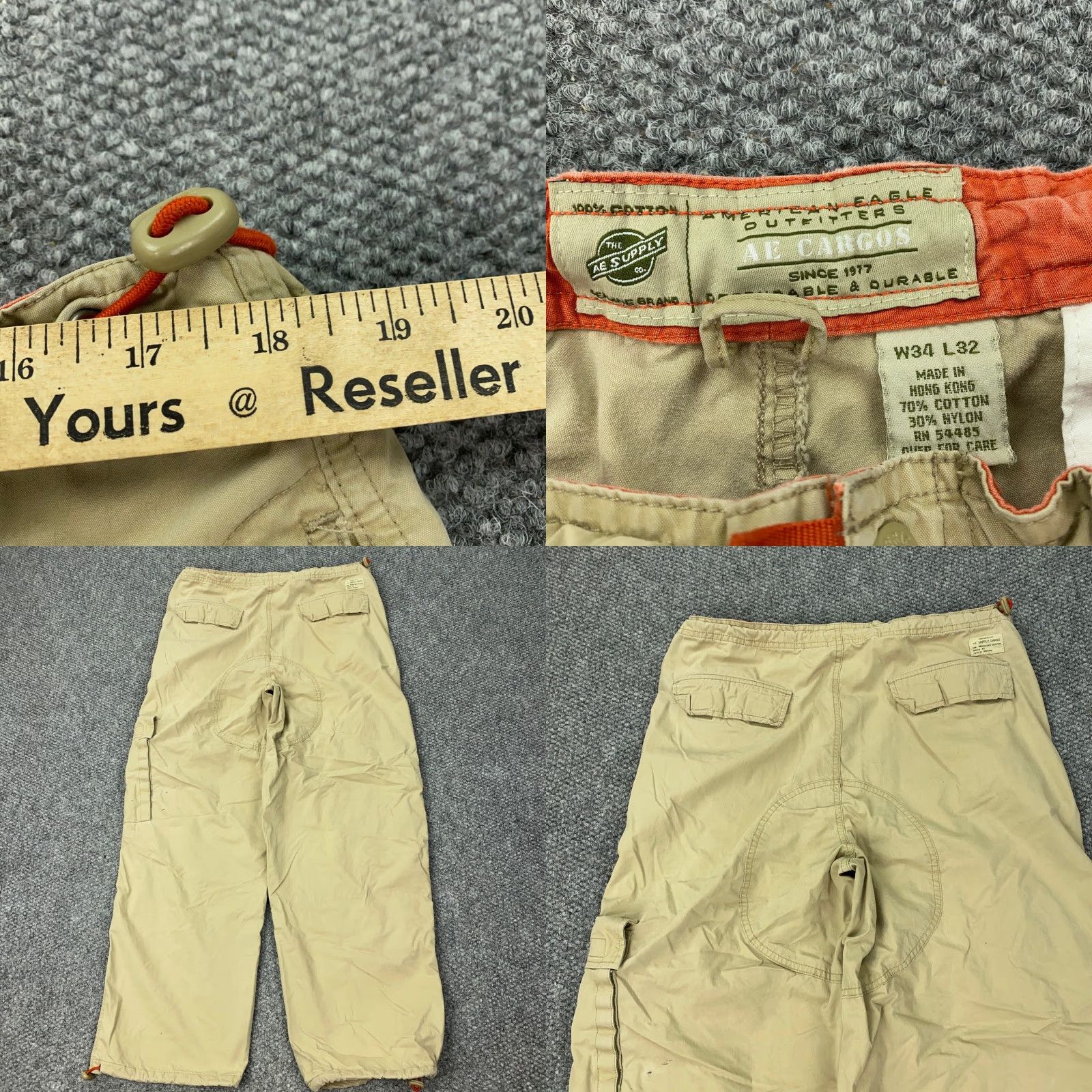 American Eagle Outfitters VINTAGE American Eagle Cargo Pants Mens 36x30 Beige Baggy 90s Grunge Loose Size US 34 / EU 50 - 8 Thumbnail