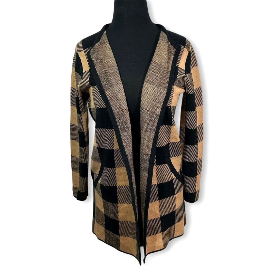 Vintage VINTAGE J Crew Cardigan Buffalo Check Open Front Brown Tan XS Women Sweater Coat Plaid Size XS / US 0-2 / IT 36-38 - 2 Thumbnail