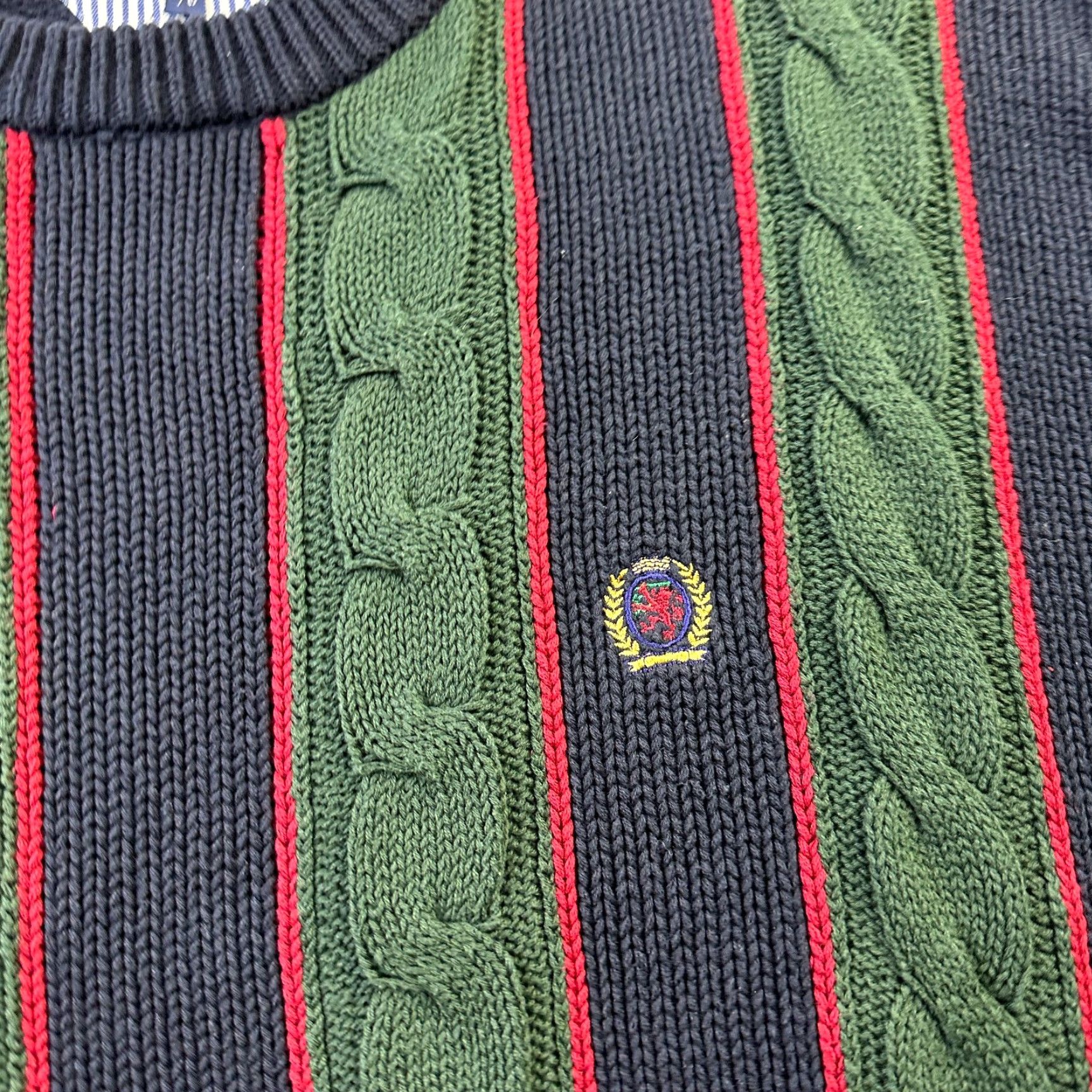 Tommy Hilfiger VINTAGE Tommy Hilfiger Sweater Mens Large Blue Pullover Cable Knit Heavy Chunky Size US L / EU 52-54 / 3 - 4 Thumbnail
