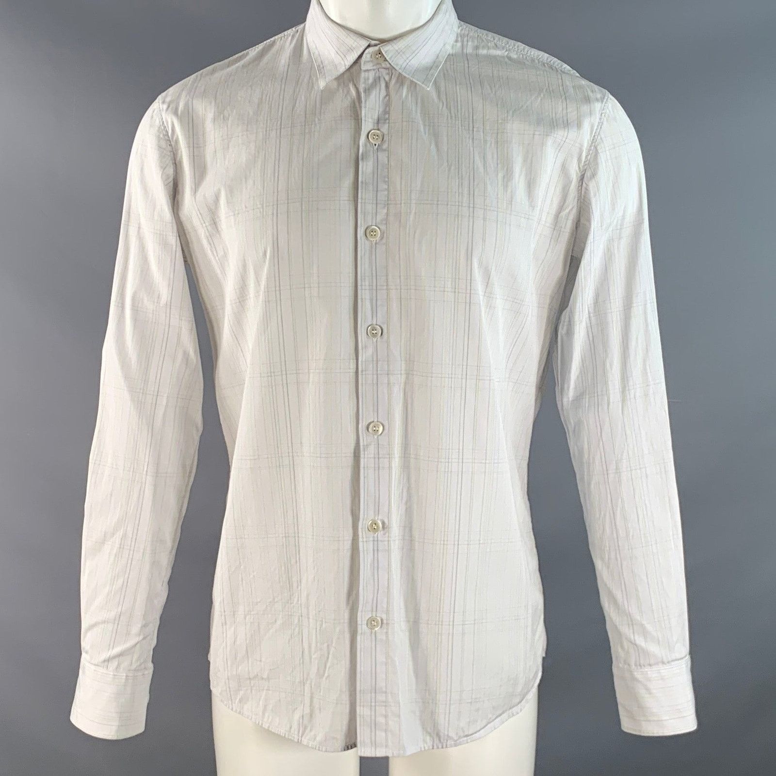 Helmut Lang M White Green Plaid Cotton Pointed Collar Long Sleeve Shirt Size US M / EU 48-50 / 2 - 1 Thumbnail