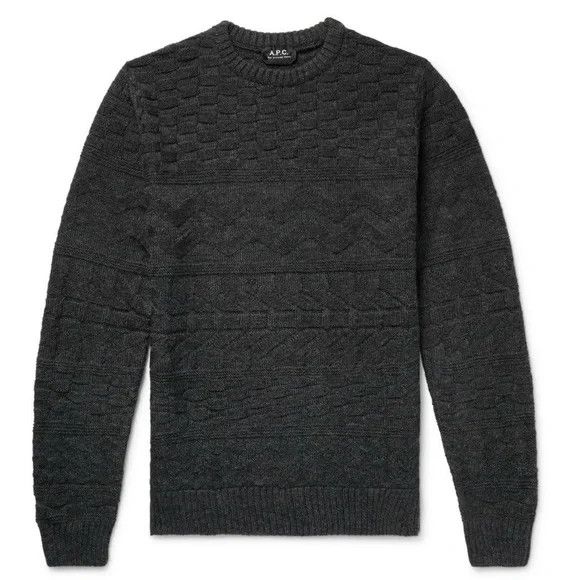 image of A P C NWT Textured Mélange Wool Sweater in Charcoal, Men's (Size Small)