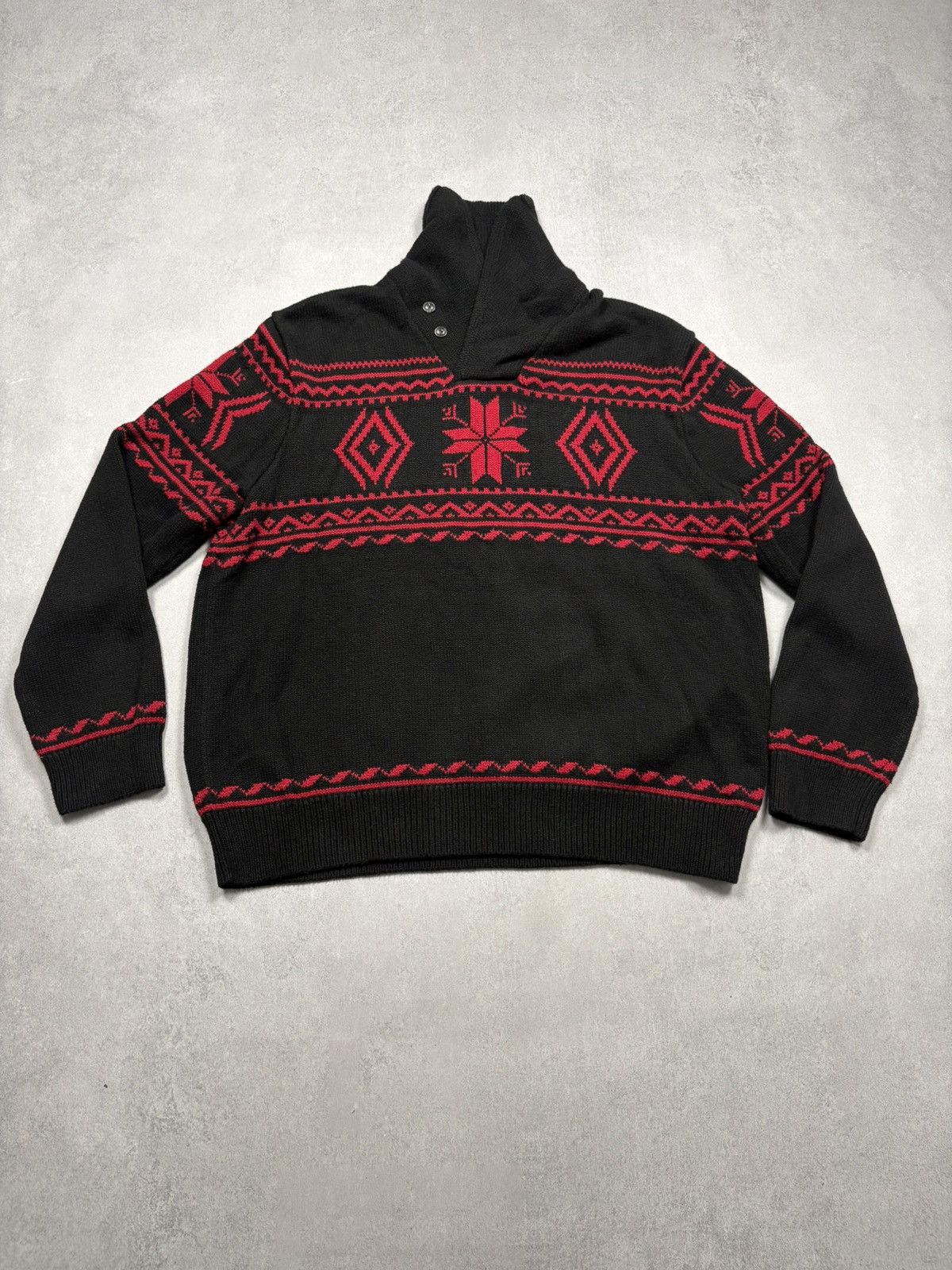 Polo Ralph Lauren Snowflake Nordic Shawl Collar Sweater VTG