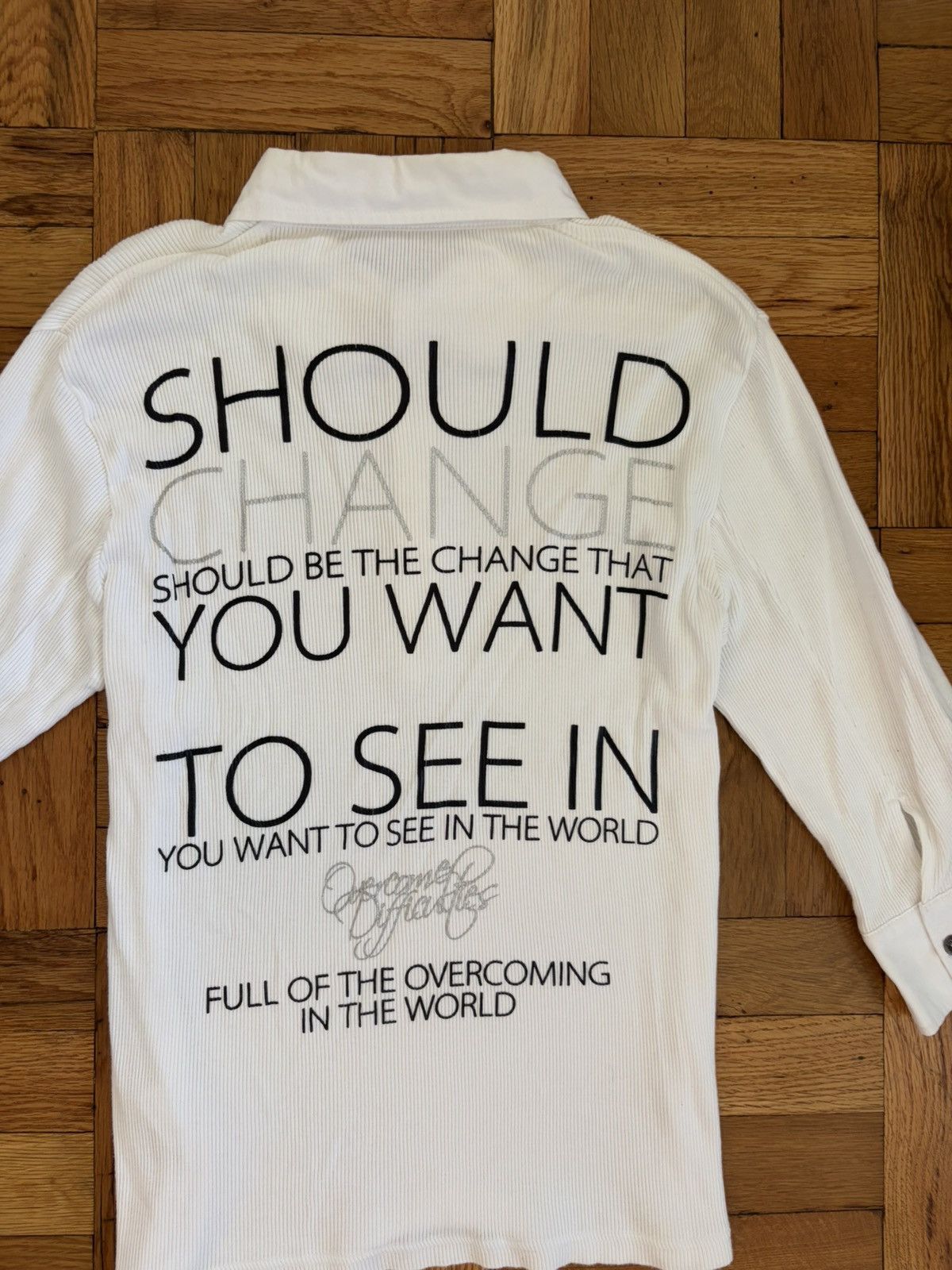 If Six Was Nine Semantic Design "Be the Change" Button Up Polo Size US M / EU 48-50 / 2 - 6 Thumbnail