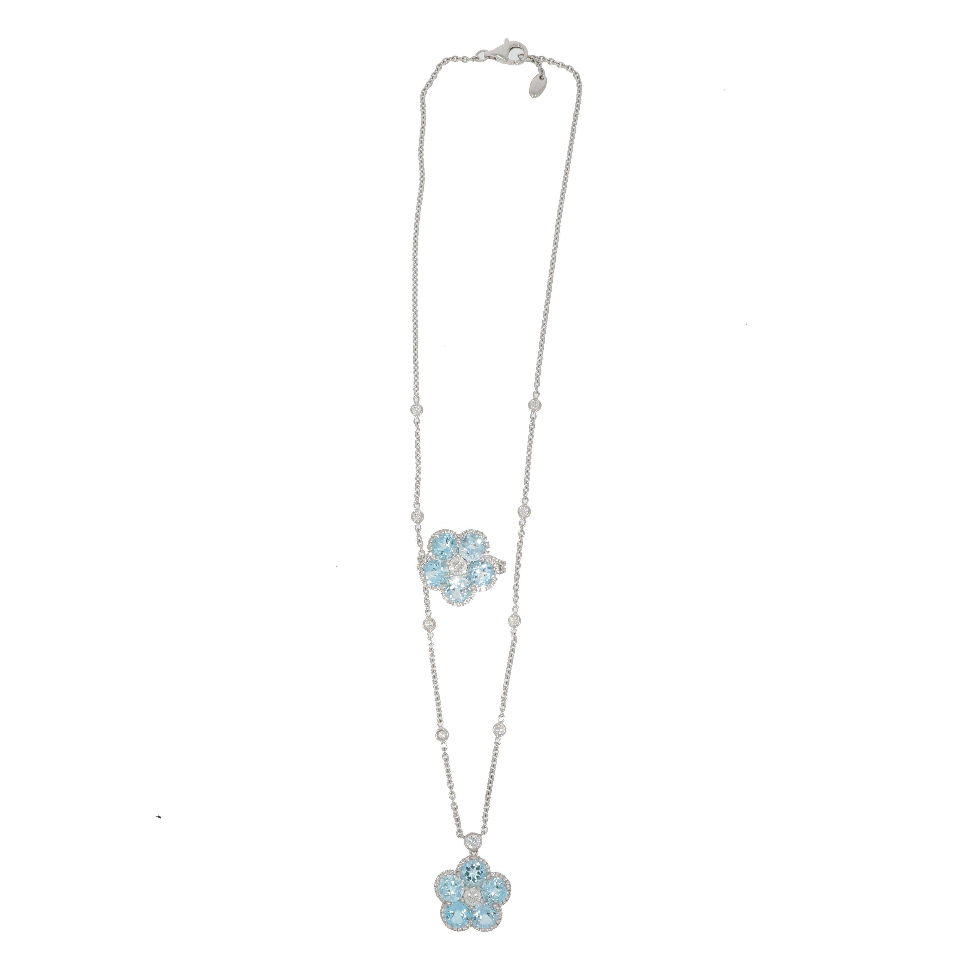 image of Vintage Necklace And And Ring Parure In 750 White Gold Set With Topazes Enhanced With Brilliant-Cut