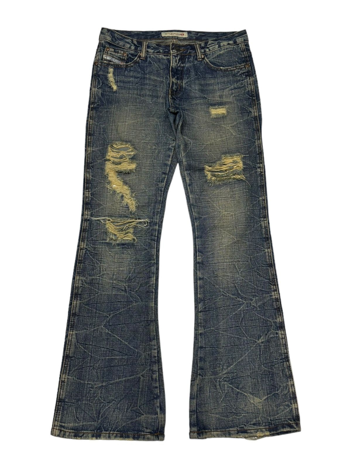 If Six Was Nine ❤️‍🔥THRASHED RIPPED RUSTY FLARED DENIM JEANS DIESEL STYLE Size US 32 / EU 48 - 3 Thumbnail