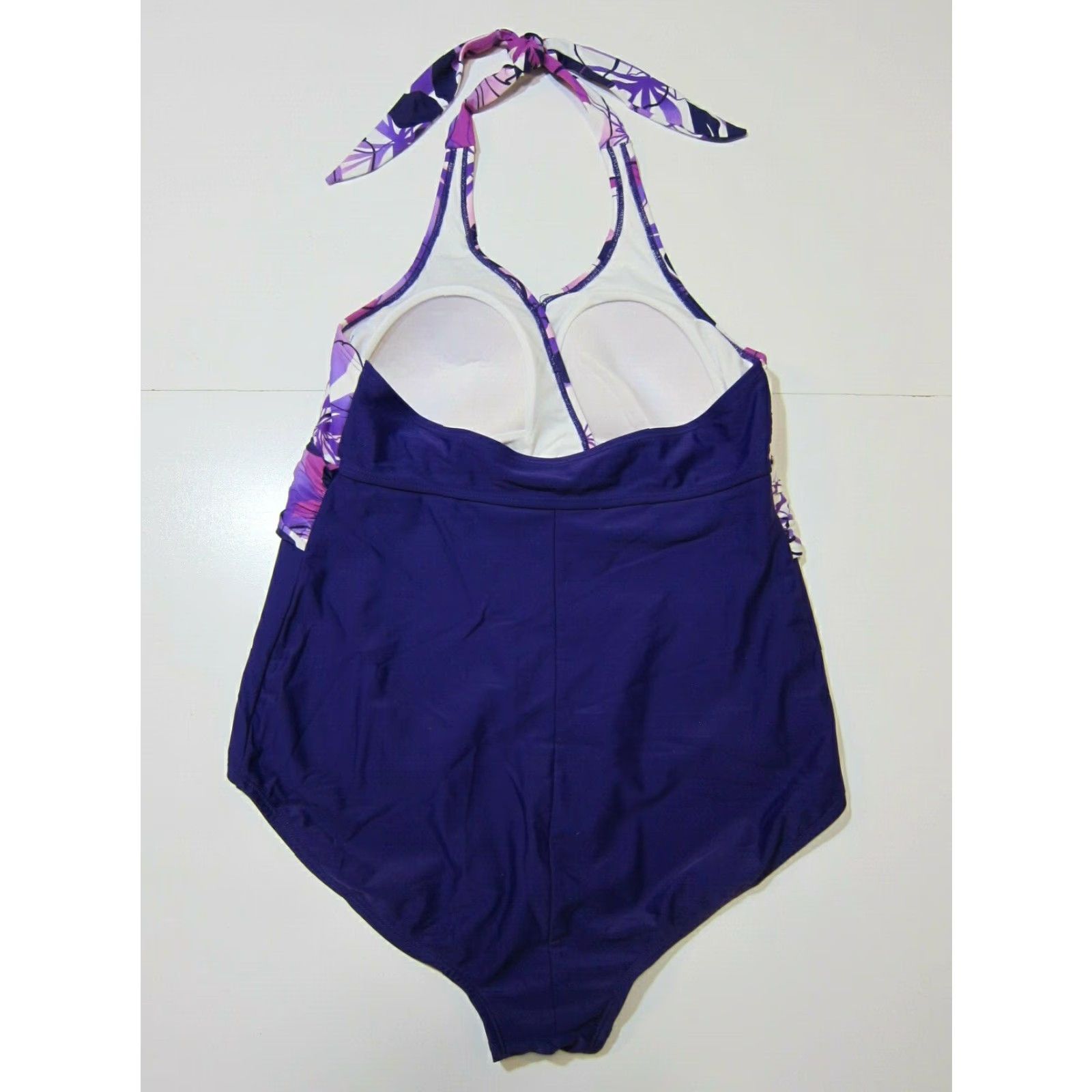Catalina VINTAGE Catalina Purple White Hawaiian Floral Halter One Piece Swimsuit Women Size 1X/16 Size ONE SIZE - 2 Thumbnail
