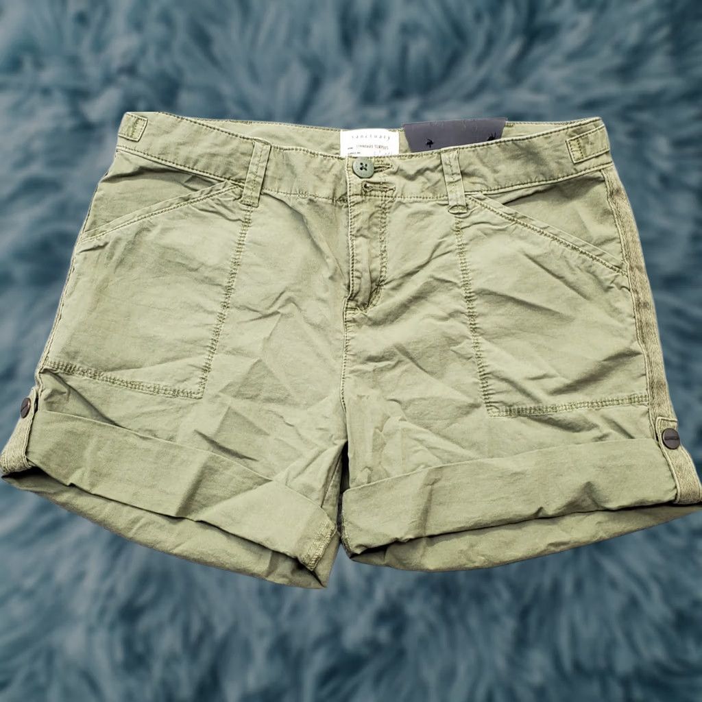 Sanctuary Sanctuary Standard Surplus Wanderer Shorts Womens 26 Green Stretch Cuffed Hem Size 26" / US 2 / IT 38 - 1 Thumbnail