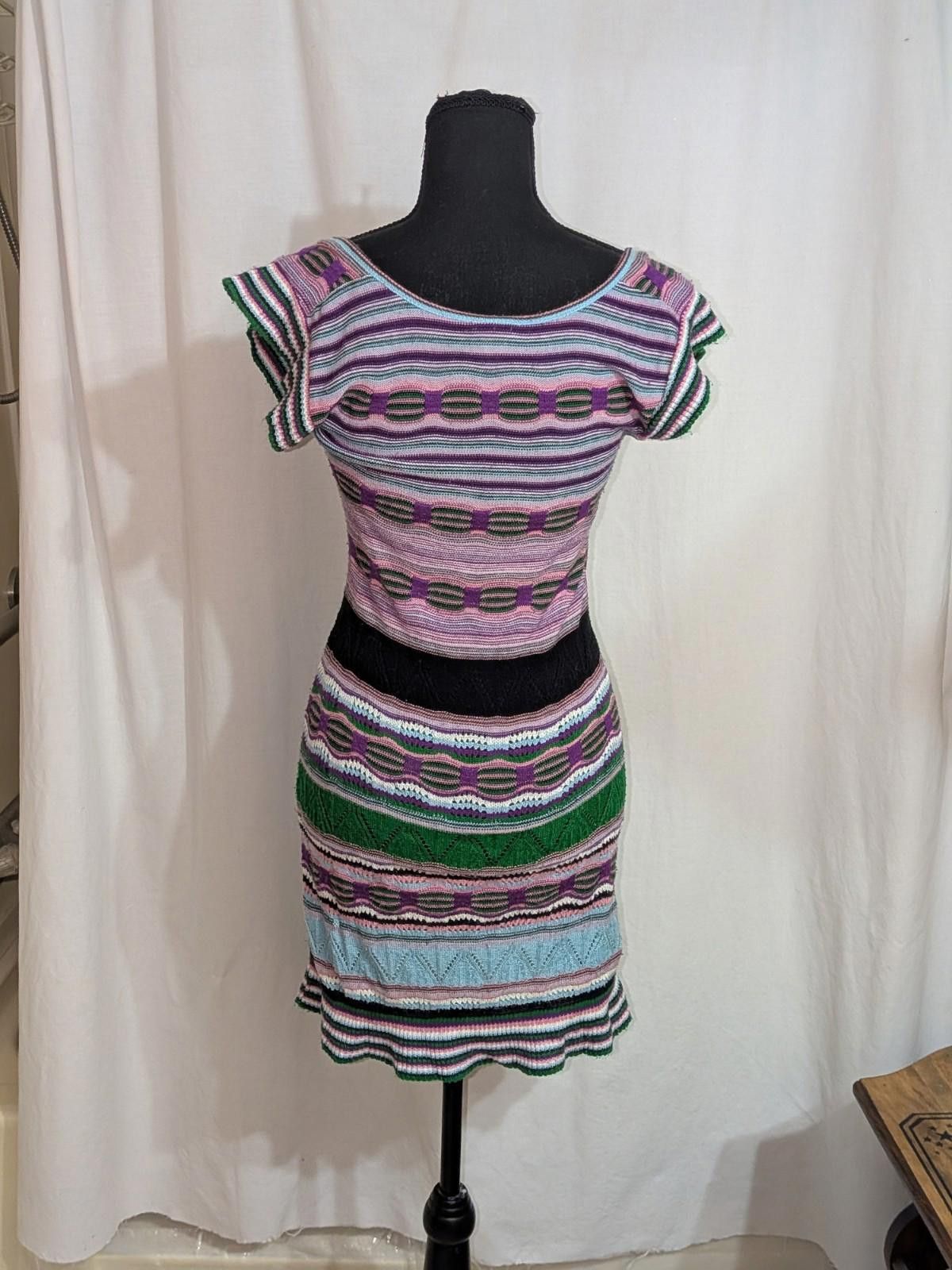 Live Mechanics VTG Y2K LIV Boho Multicolored Striped Crochet Mini Dress M Size M / US 6-8 / IT 42-44 - 6 Thumbnail