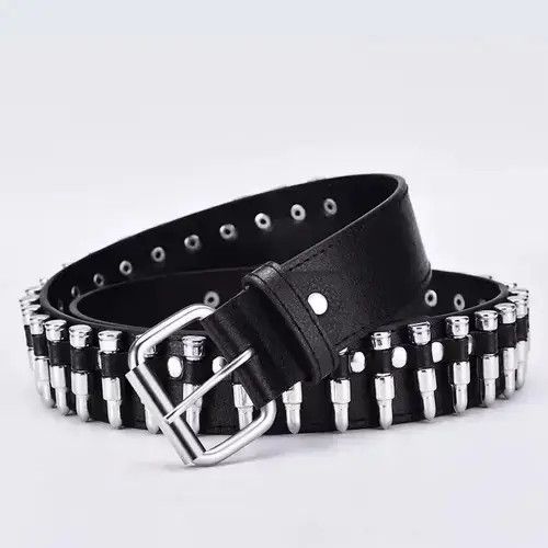 Leather Bullet leather punk belt hollow rivet Size ONE SIZE - 1 Thumbnail