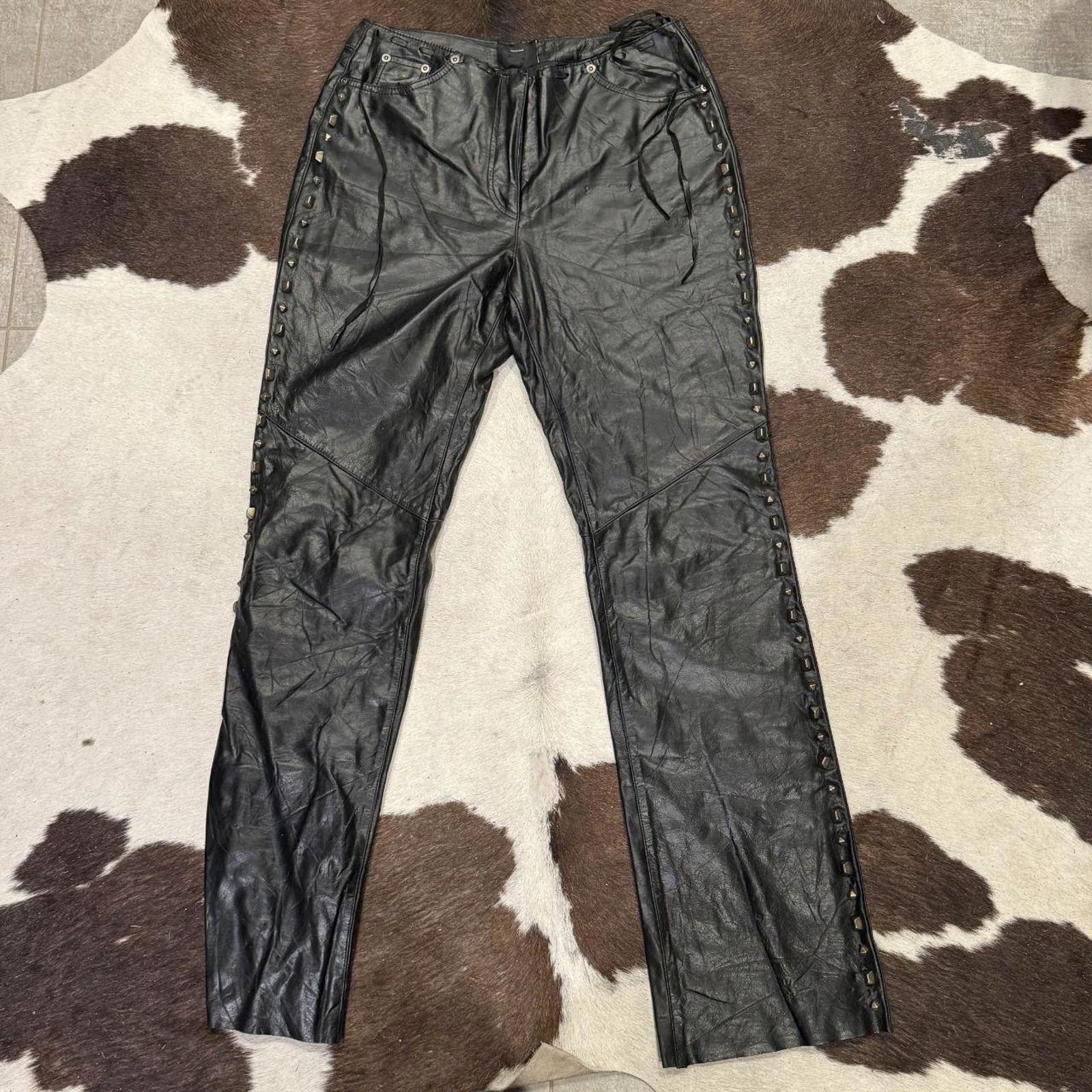 Harley Davidson 🖤 Vintage Rare Heavy Studded Harley-Davidson Leather Pants Size US 30 / EU 46 - 1 Thumbnail