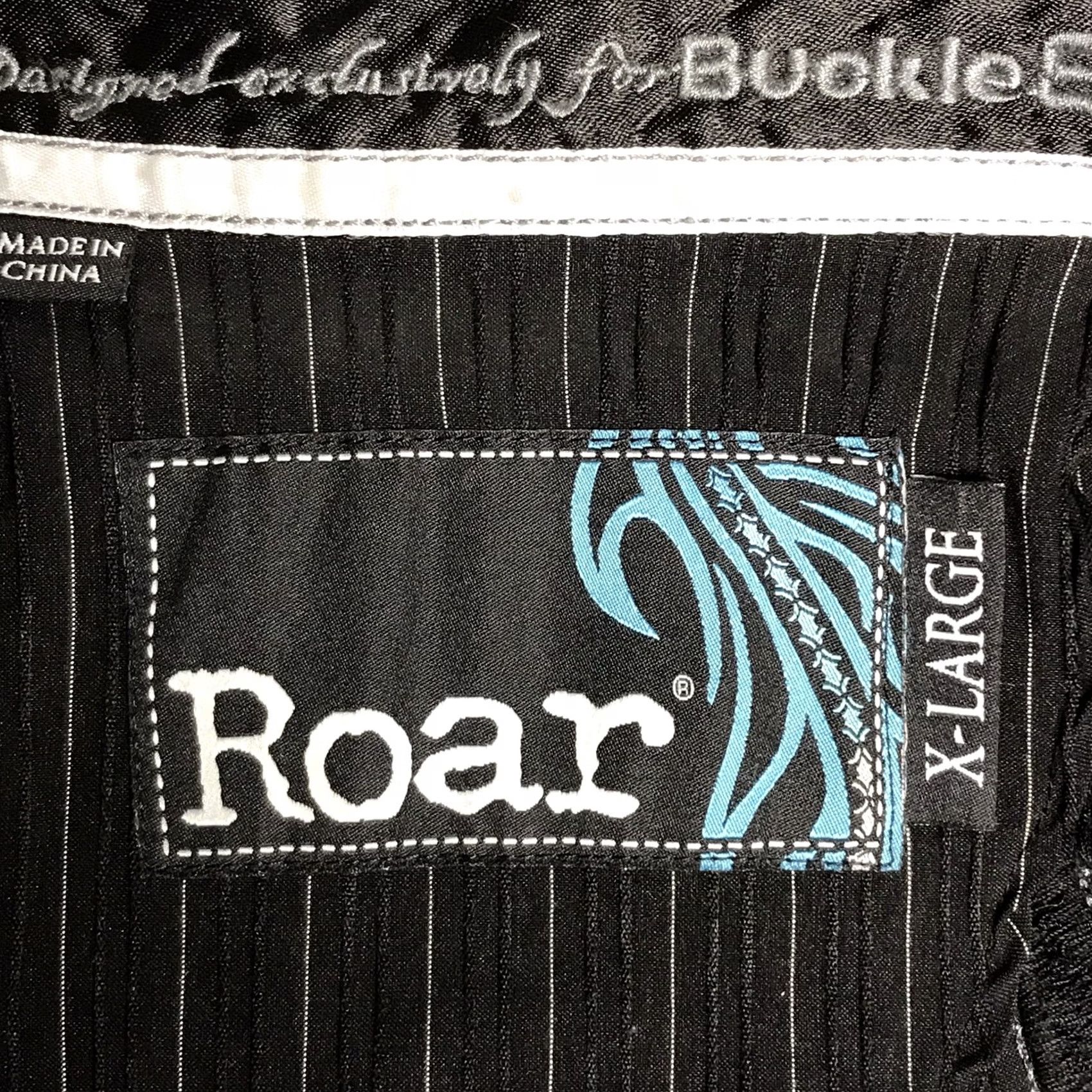 Roar Roar Men Black Stripe Damask Embroidered Stretch Button-Up Long Sleeve Dress Shirt XL Size US XL / EU 56 / 4 - 3 Thumbnail