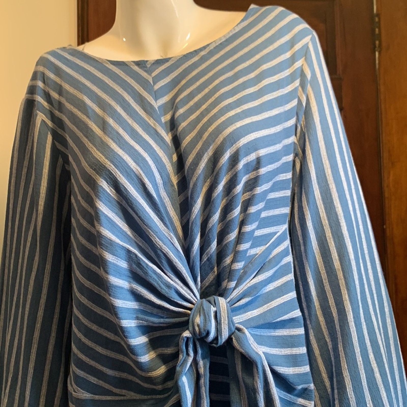 Vintage Suzanne Betro striped gauzy blouse tie front Size XL / US 12-14 / IT 48-50 - 1 Thumbnail